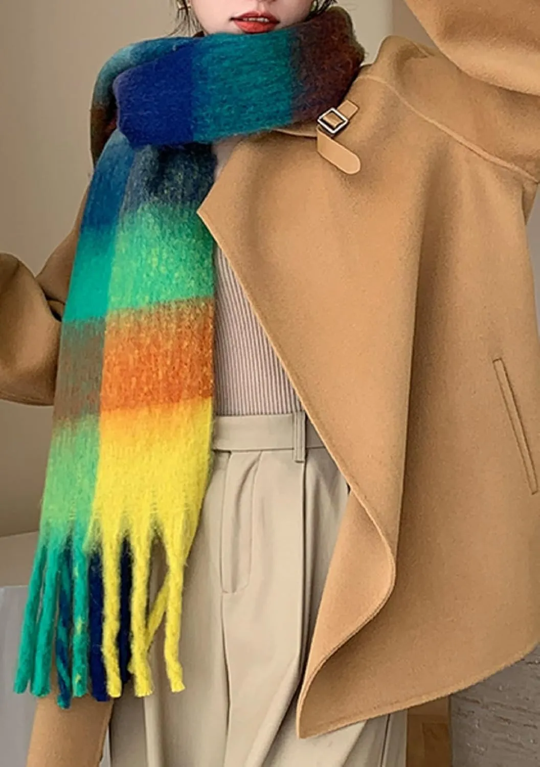 Wander Agio Winter Women Warm Scarf Long Shawl Large Scarves Cold Weather Thick Blanket Scarfs Colorful Plaid