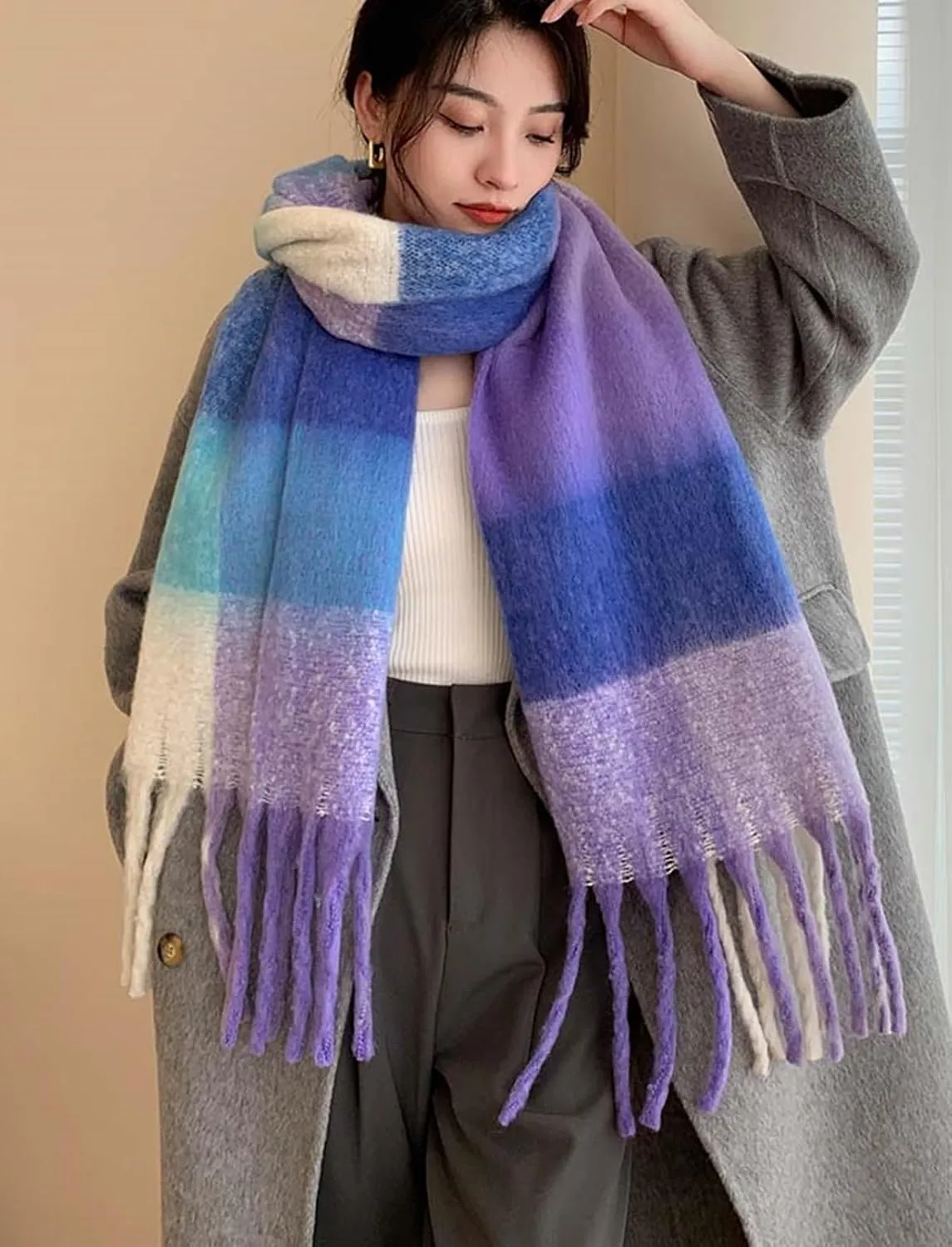 Wander Agio Winter Women Warm Scarf Long Shawl Large Scarves Cold Weather Thick Blanket Scarfs Colorful Plaid