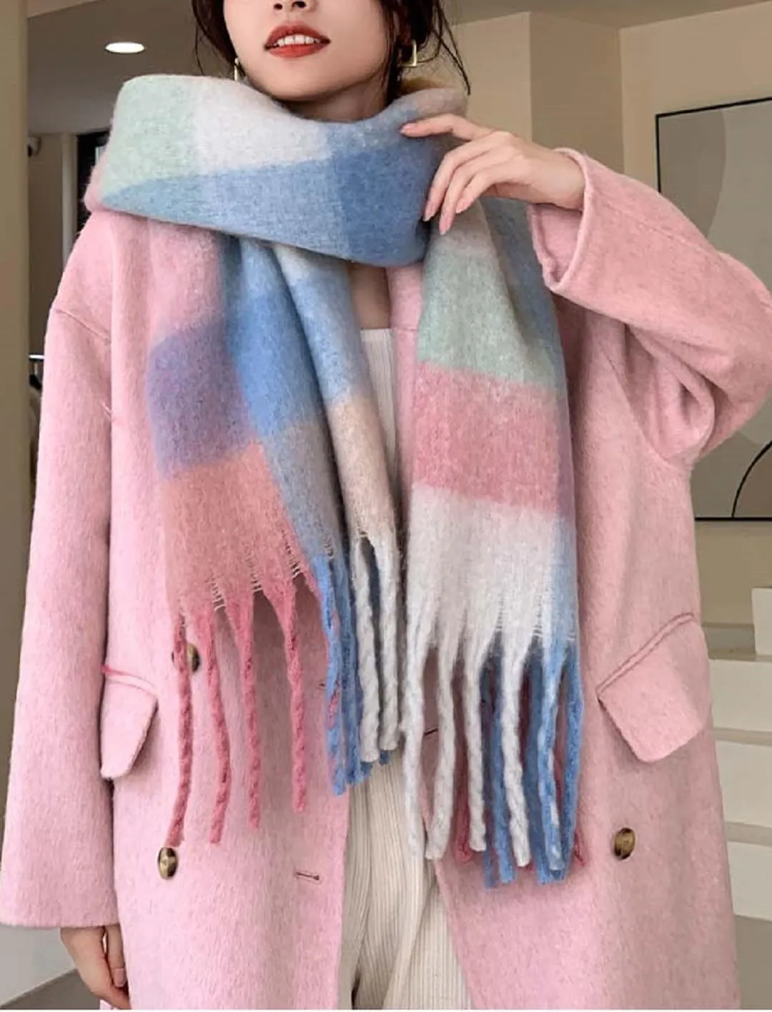 Wander Agio Winter Women Warm Scarf Long Shawl Large Scarves Cold Weather Thick Blanket Scarfs Colorful Plaid