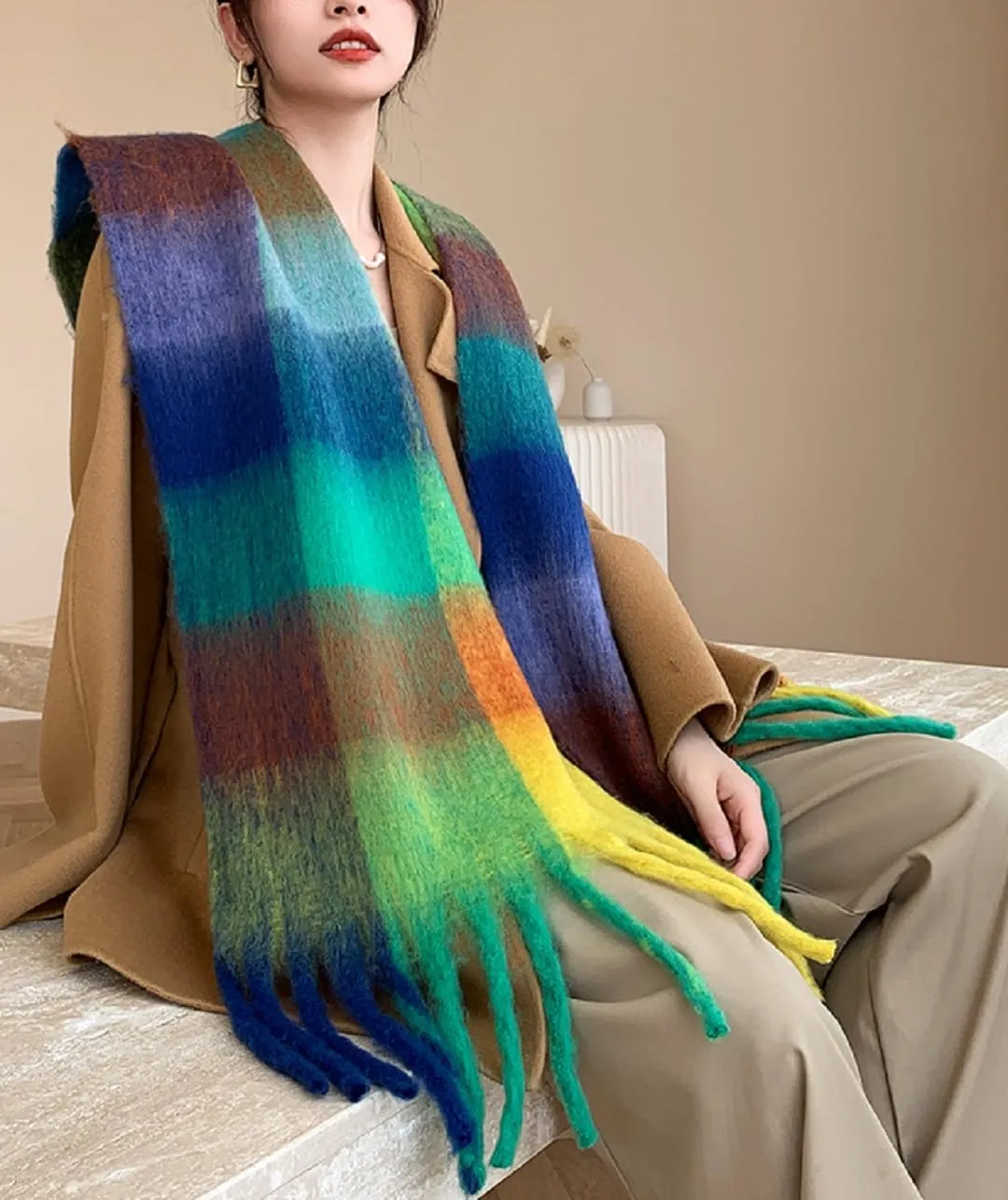 Wander Agio Winter Women Warm Scarf Long Shawl Large Scarves Cold Weather Thick Blanket Scarfs Colorful Plaid