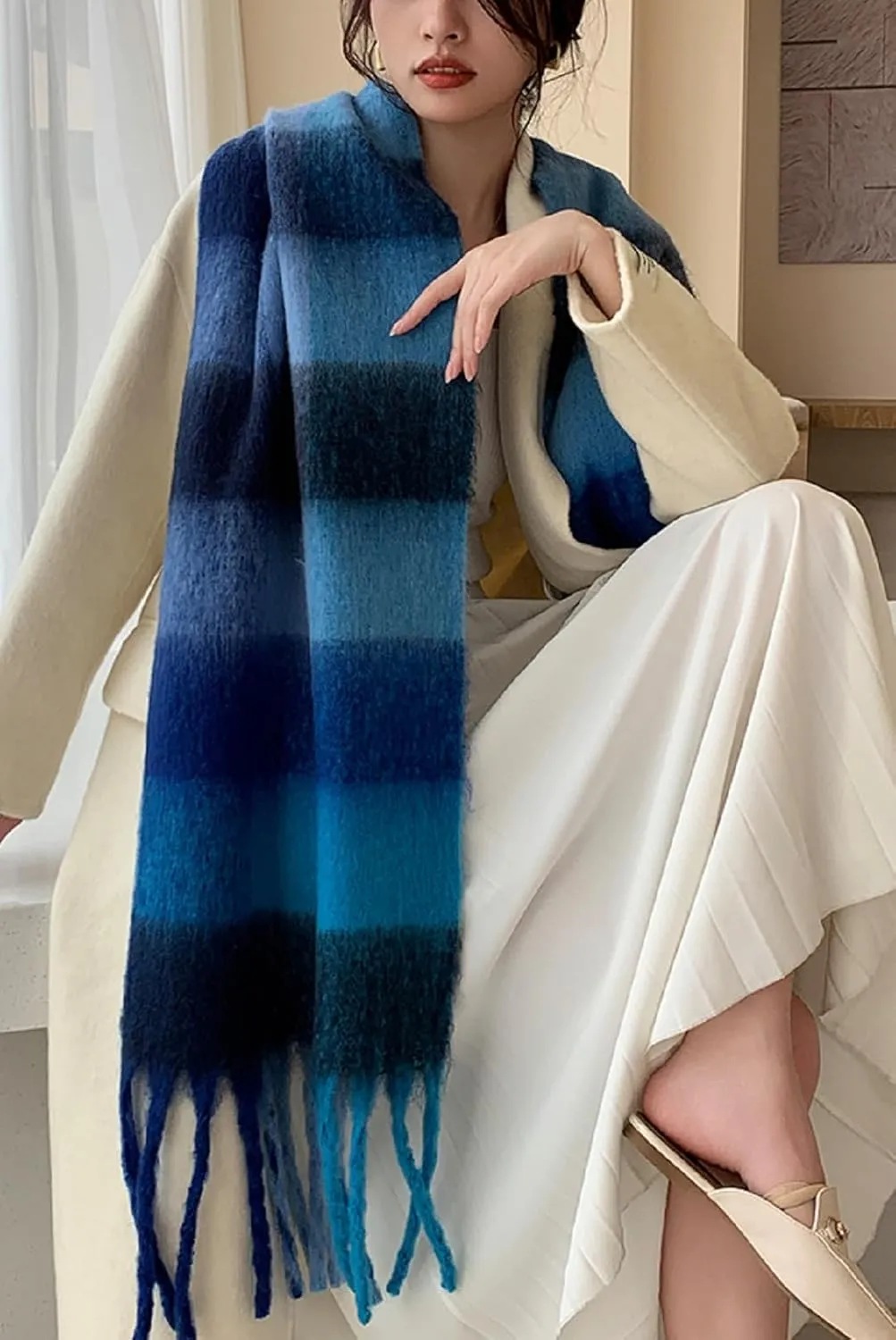 Wander Agio Winter Women Warm Scarf Long Shawl Large Scarves Cold Weather Thick Blanket Scarfs Colorful Plaid