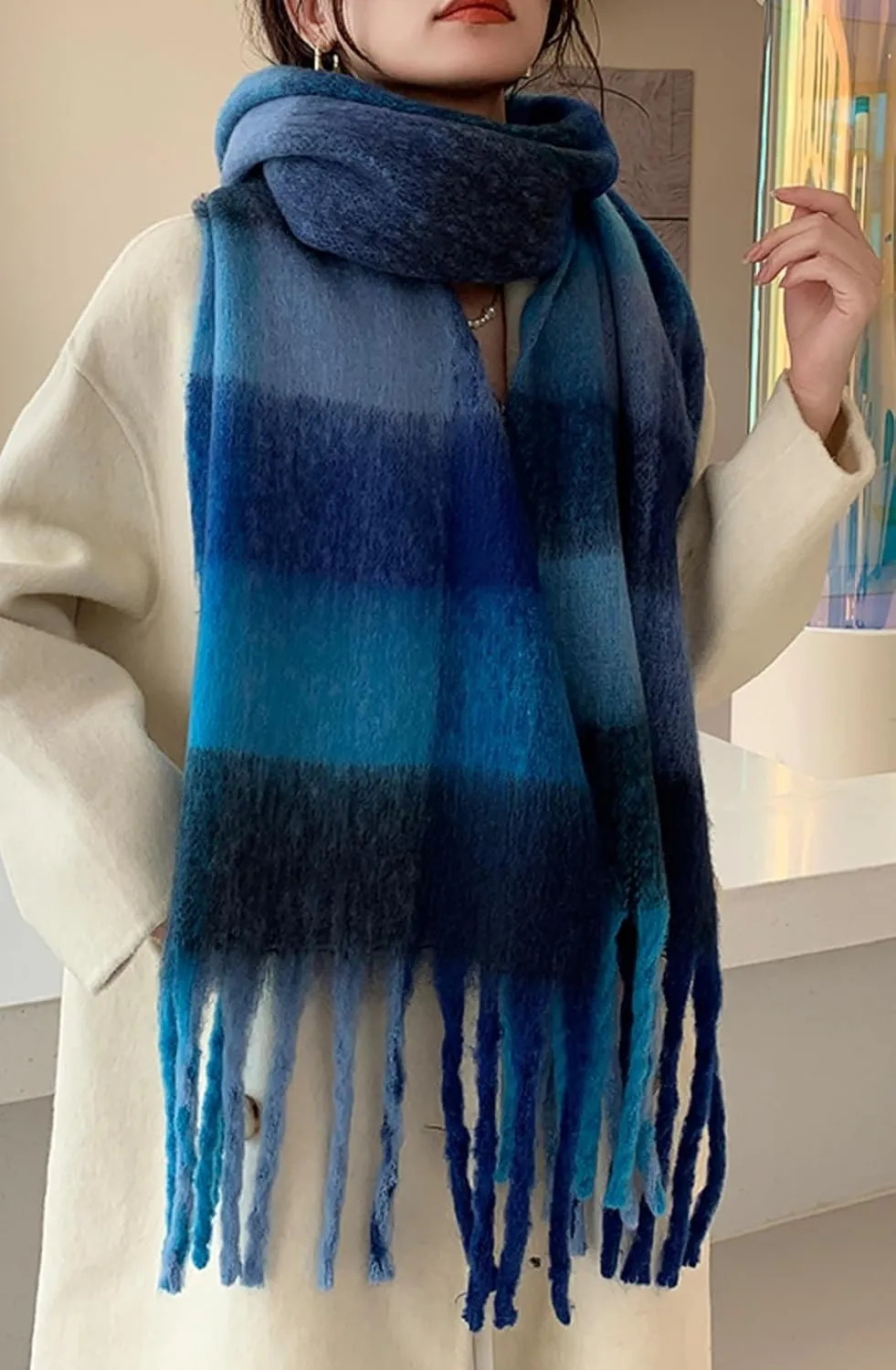 Wander Agio Winter Women Warm Scarf Long Shawl Large Scarves Cold Weather Thick Blanket Scarfs Colorful Plaid