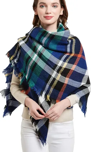 Wander Agio Womens Warm Blanket Scarf Square Winter Shawls Large Infinity Scarves Stripe Plaid Scarf