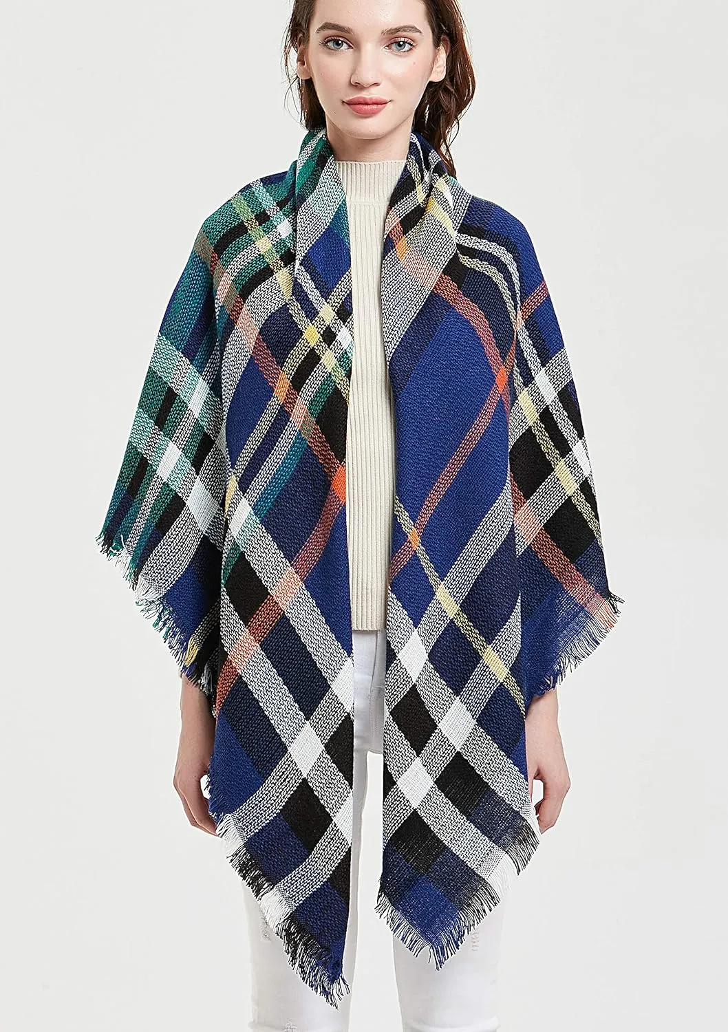 Wander Agio Womens Warm Blanket Scarf Square Winter Shawls Large Infinity Scarves Stripe Plaid Scarf