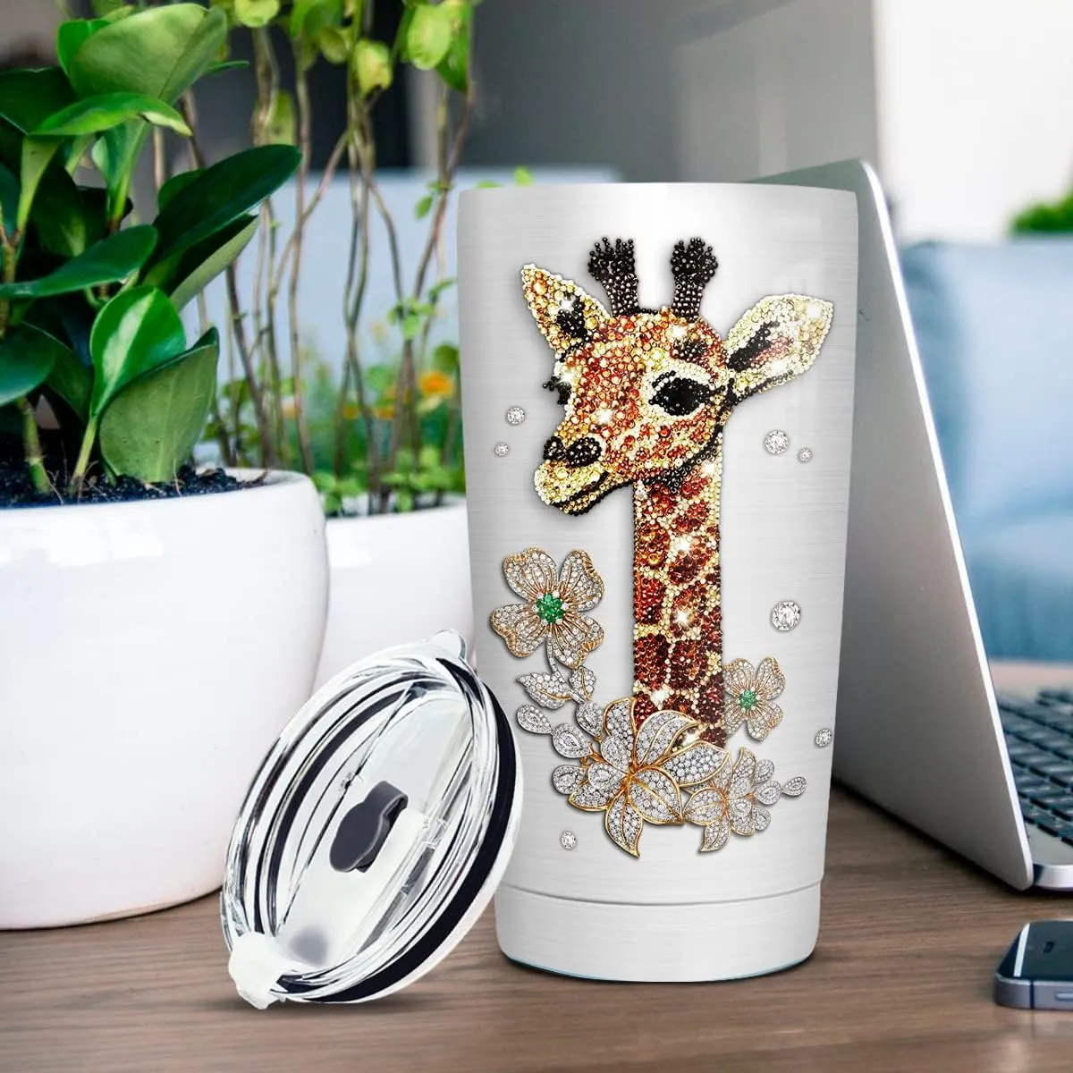 Wassmin Giraffe Tumbler Giraffe Gift For Women Girls Teen Jewelry Drawing Style Stainless Steel Insulated Tumblers Coffee Travel Mug Cup 20oz With Lid Birthday Christmas Presents