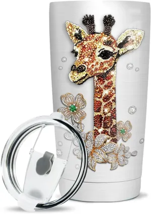 Wassmin Giraffe Tumbler Giraffe Gift For Women Girls Teen Jewelry Drawing Style Stainless Steel Insulated Tumblers Coffee Travel Mug Cup 20oz With Lid Birthday Christmas Presents