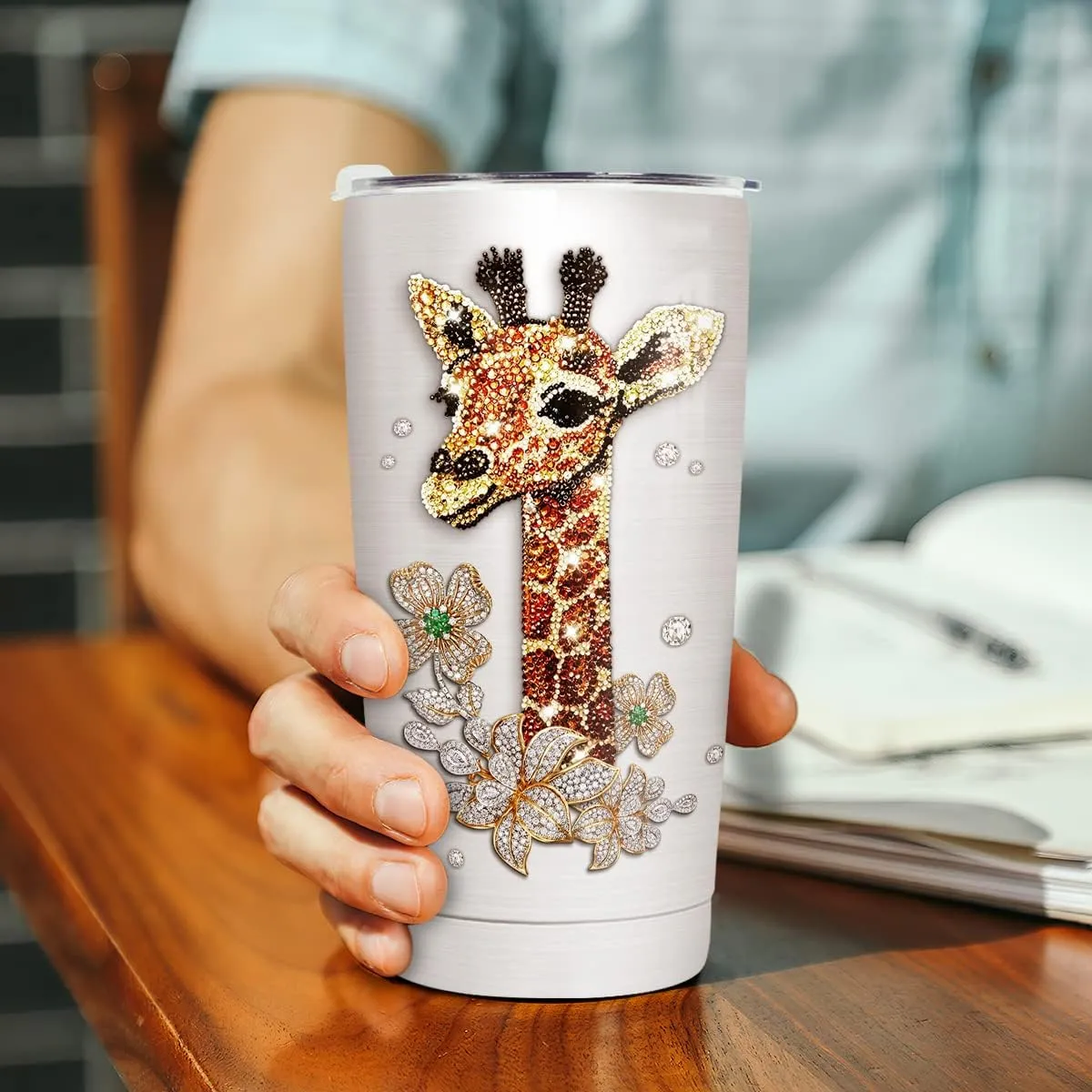 Wassmin Giraffe Tumbler Giraffe Gift For Women Girls Teen Jewelry Drawing Style Stainless Steel Insulated Tumblers Coffee Travel Mug Cup 20oz With Lid Birthday Christmas Presents