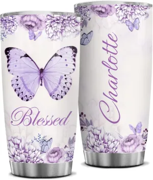Wassmin Personalized Christian Tumbler Christian Gifts For Women Girls Butterfly Blessed Mug Stainless Steel Coffee Travel Cup Mugs Inspirational Tumblers 20oz 30oz Birthday Religious Gifts
