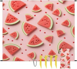 Watermelon Summer Beach Blanket, Sandproof Beach Mat, 68 x 59 Waterproof Quick Drying Sand Free Mat with 4 x Ground Spikes for Outdoor Travel Camping Hiking, Watermelon