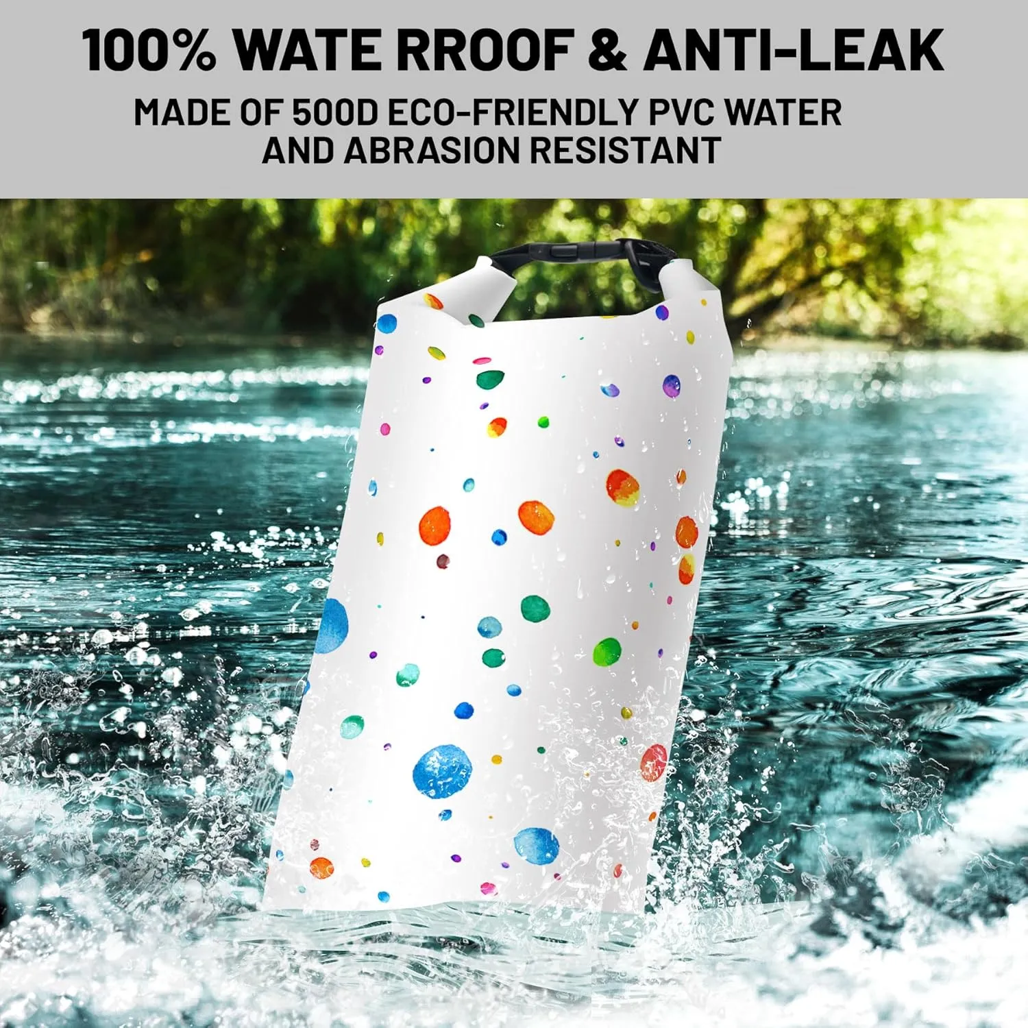 Waterproof Dry Bag,Roll Top Colorful Polka Dot Waterproof Backpack 5L/10L/20L Floating and Lightweight Bags for Kayaking, Boating, Fishing, Swimming and Camping with Waterproof Phone Case