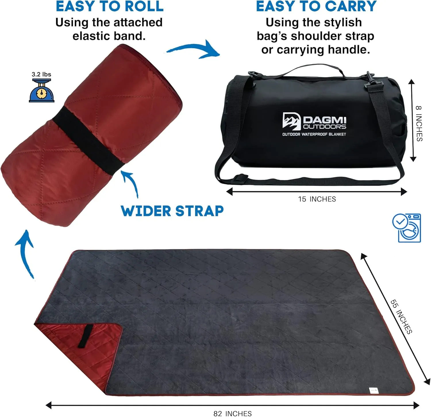 Waterproof Outdoor Blanket Large Fleece Stadium & Camping Blankets for Cold Weather. Perfect for Outdoors, Car, Dogs, Picnic. Windproof, Quilted, Extra Warm, Machine Washable.