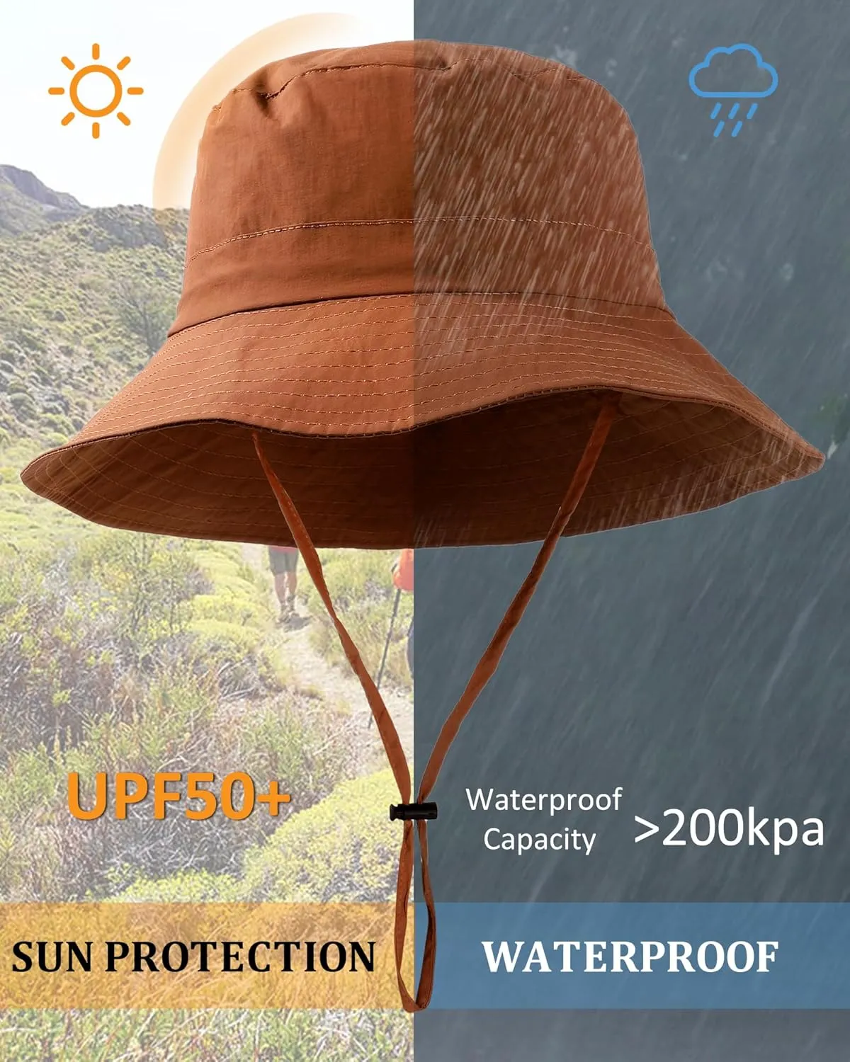 Waterproof Sun UPF 50  Bucket Hat UV Protection Packable Brimmed Boonie for Women Men Summer Lightweight Hiking Outdoor Cap