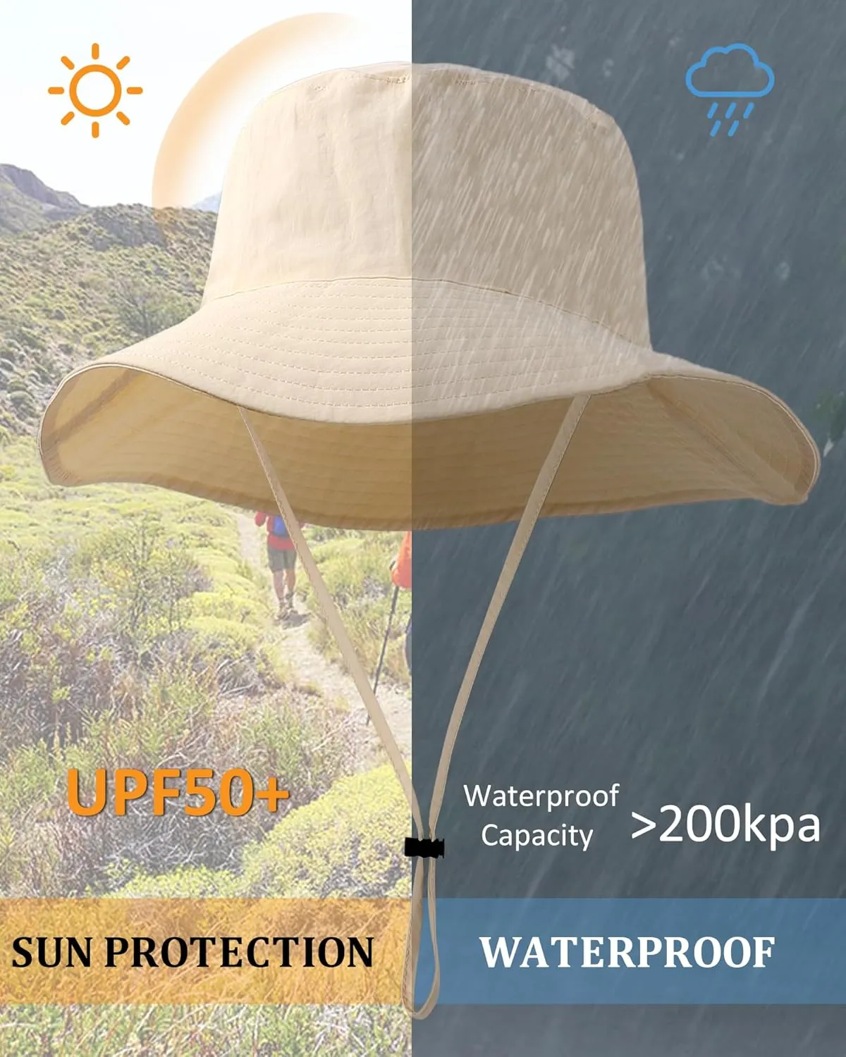 Waterproof Sun UPF 50  Bucket Hat UV Protection Packable Brimmed Boonie for Women Men Summer Lightweight Hiking Outdoor Cap