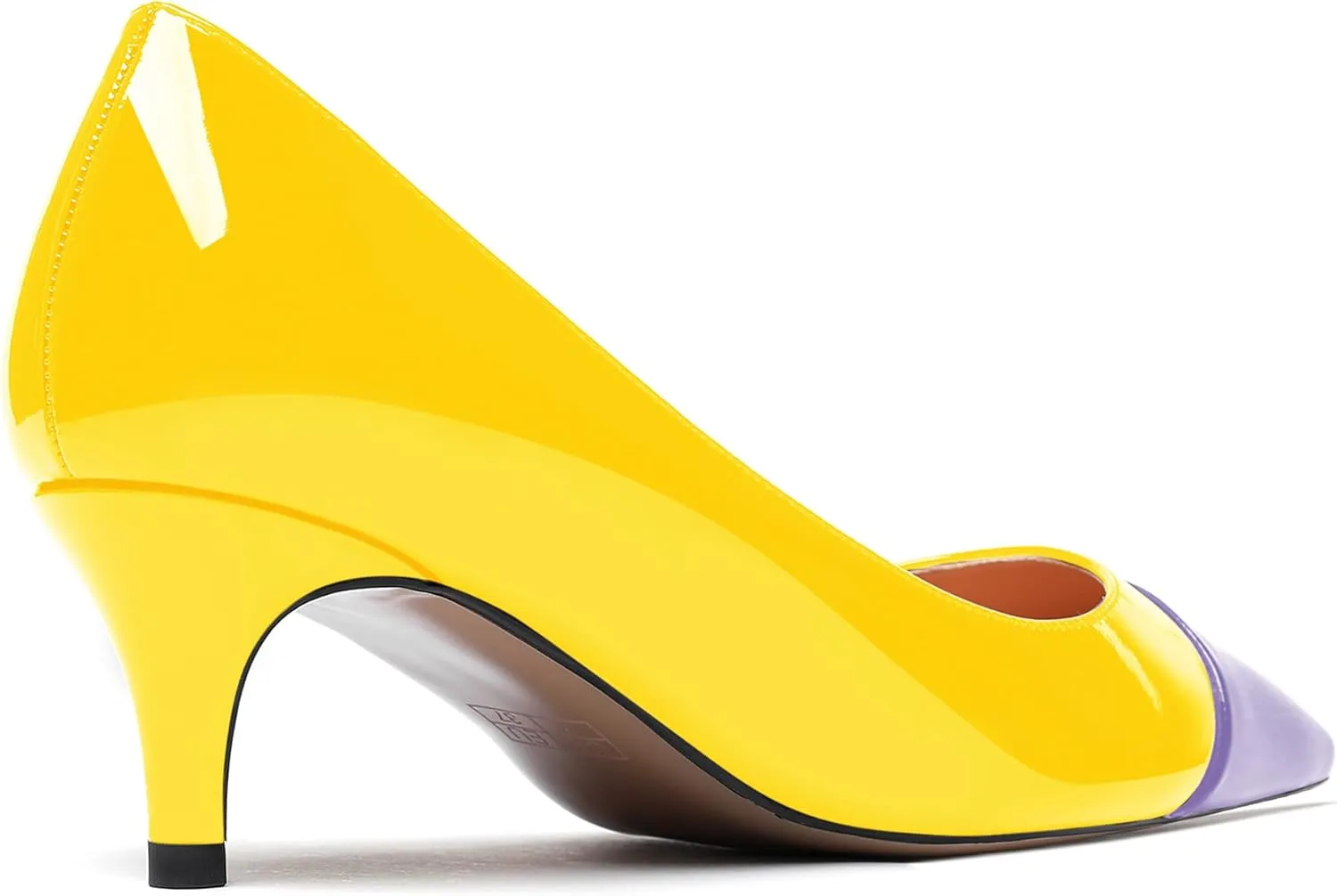 WAYDERNS Women's Patchwork Patent Leather Pointed Toe Slip On Kitten Low Heel Pumps Office Work Dress Shoes 2 Inch
