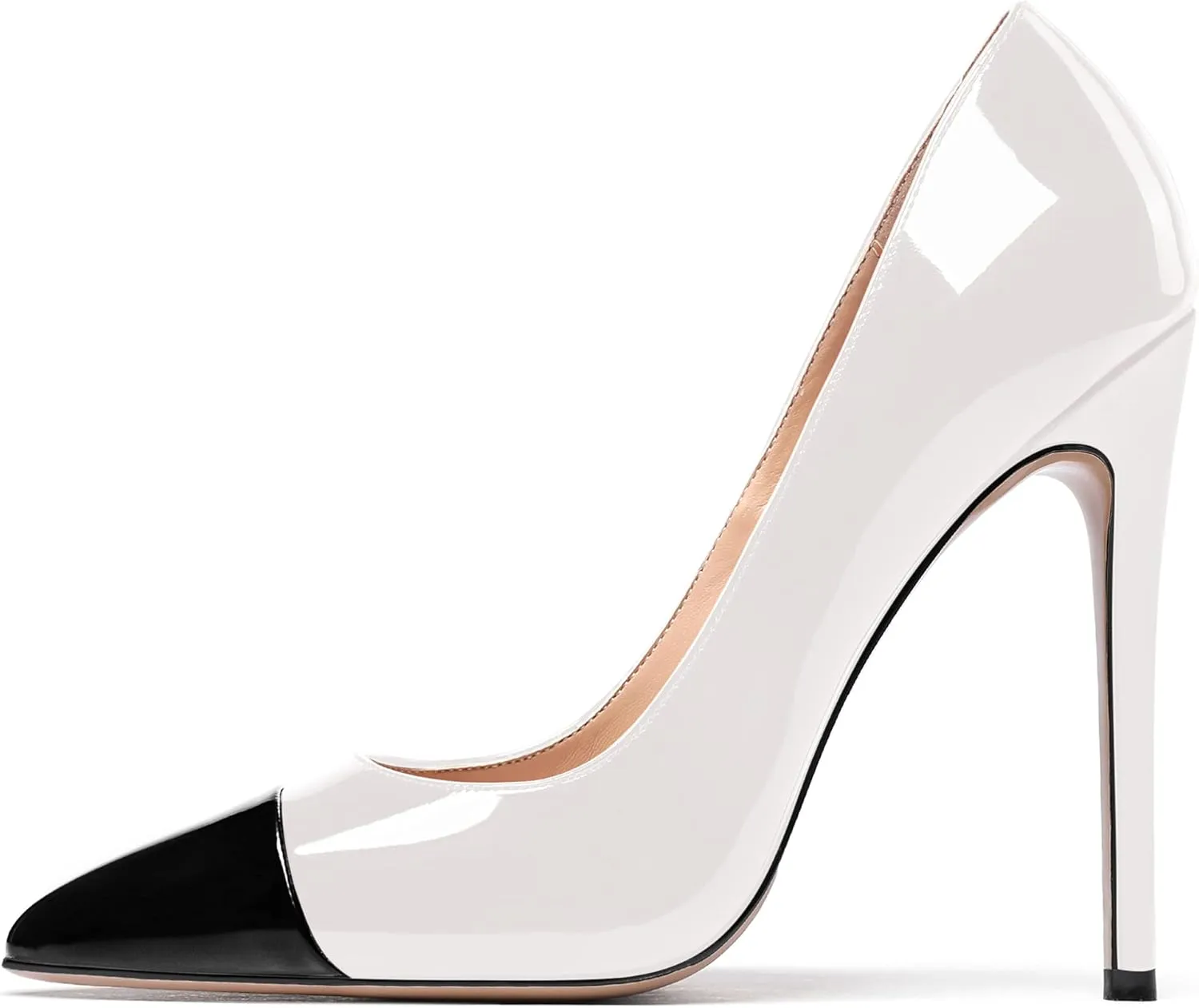 WAYDERNS Women's Patchwork Pointed Toe Solid Patent Slip On Stiletto High Heel Pumps Shoes 4.7 Inch