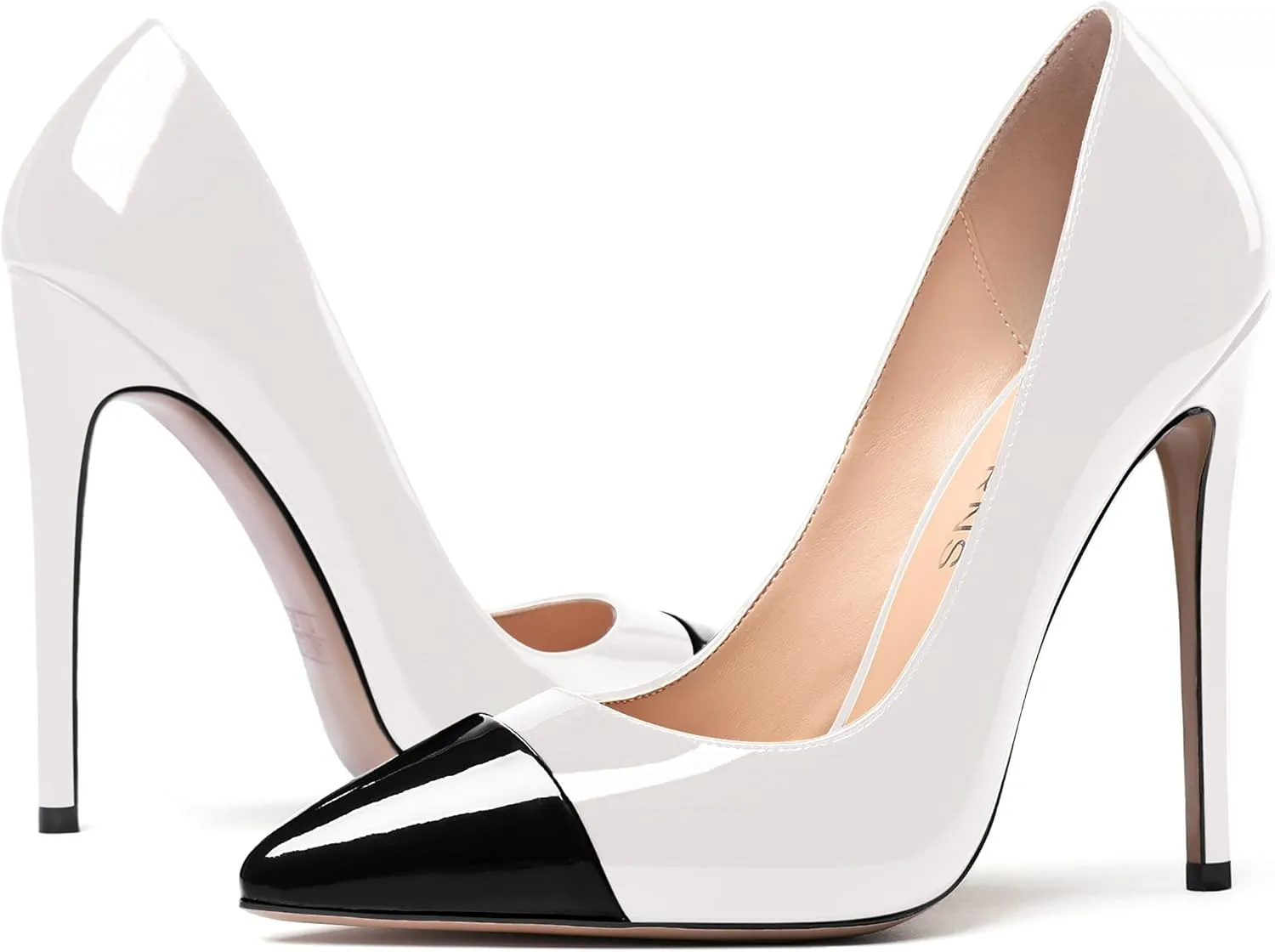 WAYDERNS Women's Patchwork Pointed Toe Solid Patent Slip On Stiletto High Heel Pumps Shoes 4.7 Inch
