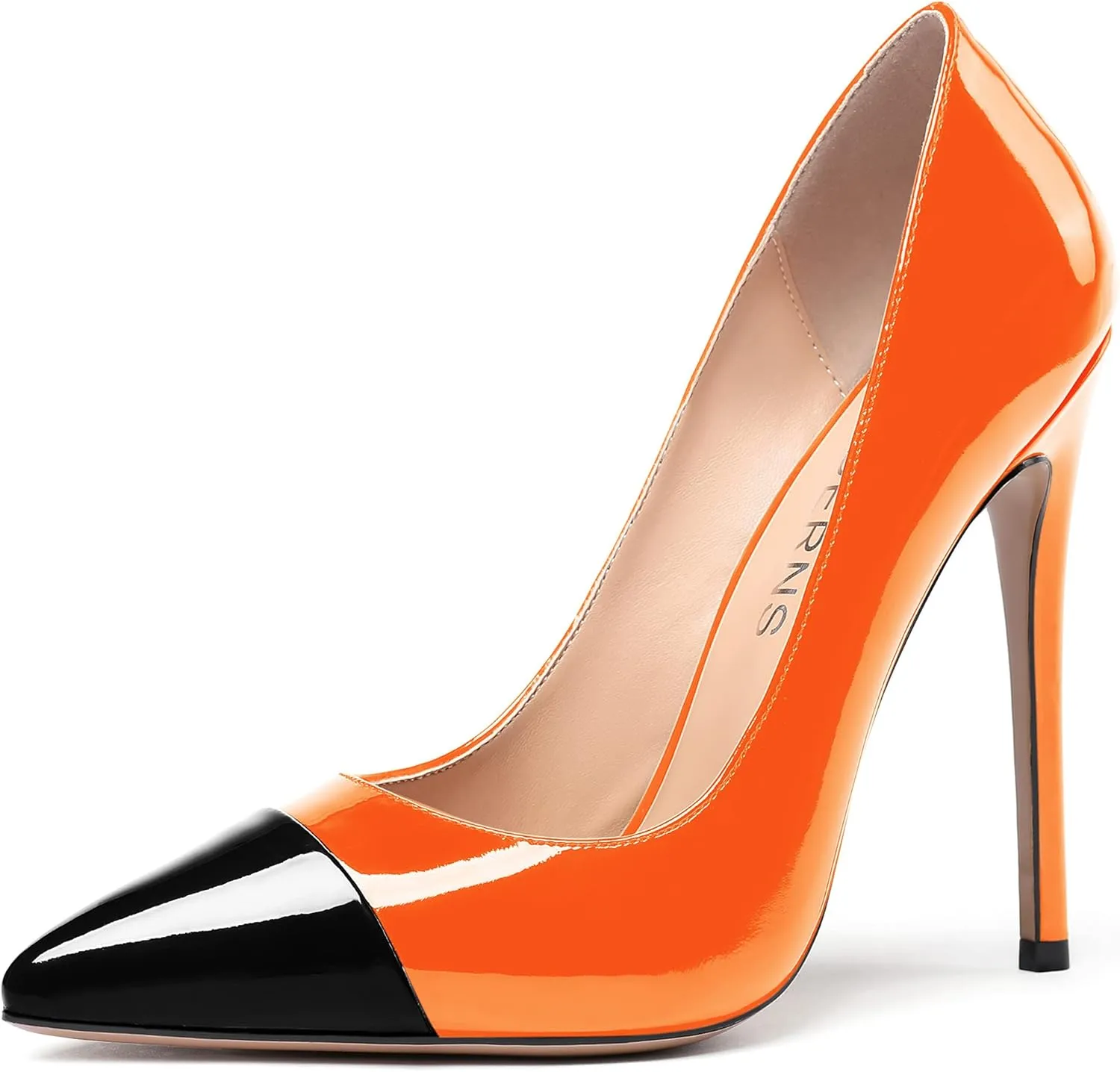 WAYDERNS Women's Patchwork Pointed Toe Solid Patent Slip On Stiletto High Heel Pumps Shoes 4.7 Inch