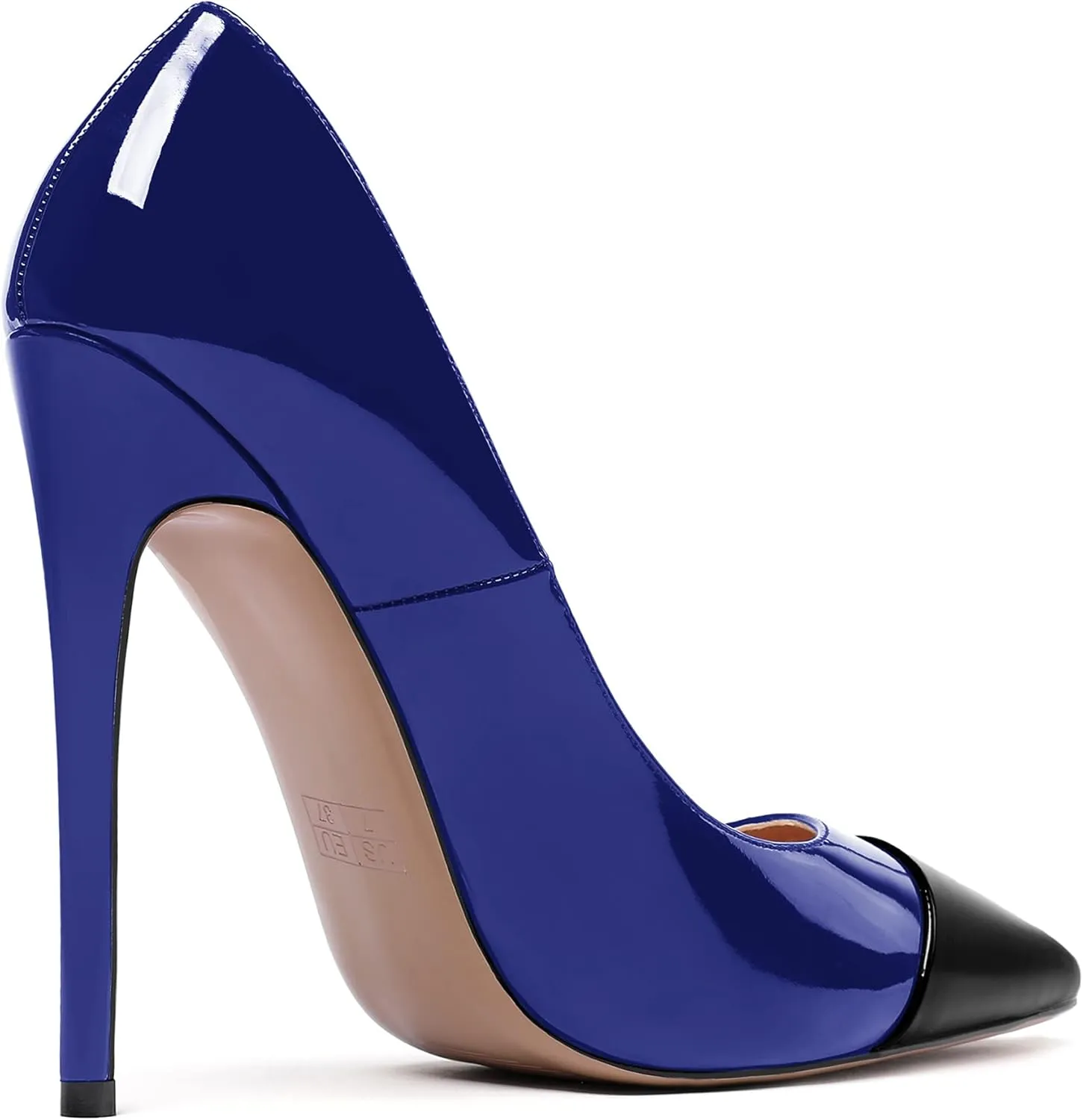 WAYDERNS Women's Patchwork Pointed Toe Solid Patent Slip On Stiletto High Heel Pumps Shoes 4.7 Inch
