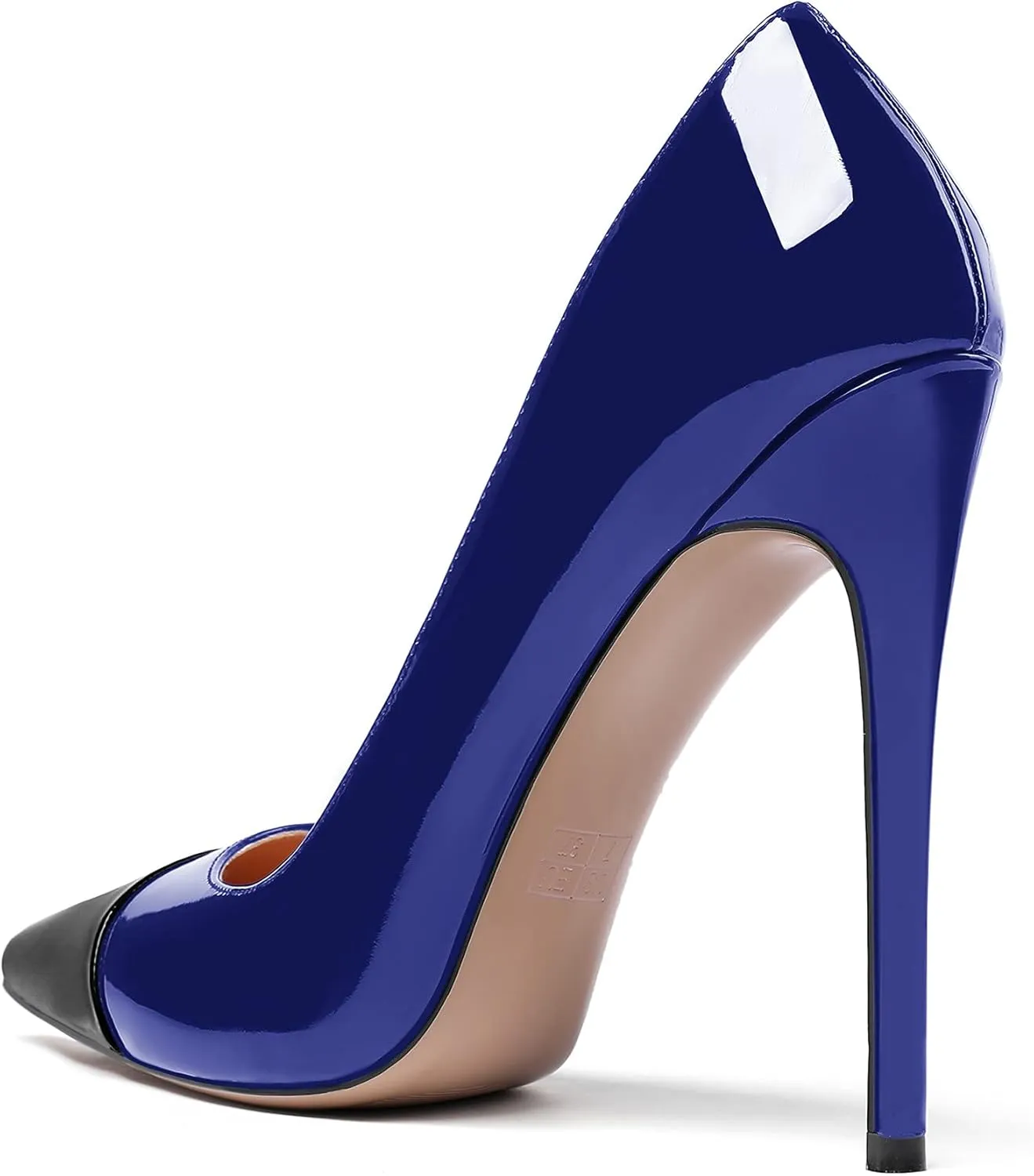 WAYDERNS Women's Patchwork Pointed Toe Solid Patent Slip On Stiletto High Heel Pumps Shoes 4.7 Inch