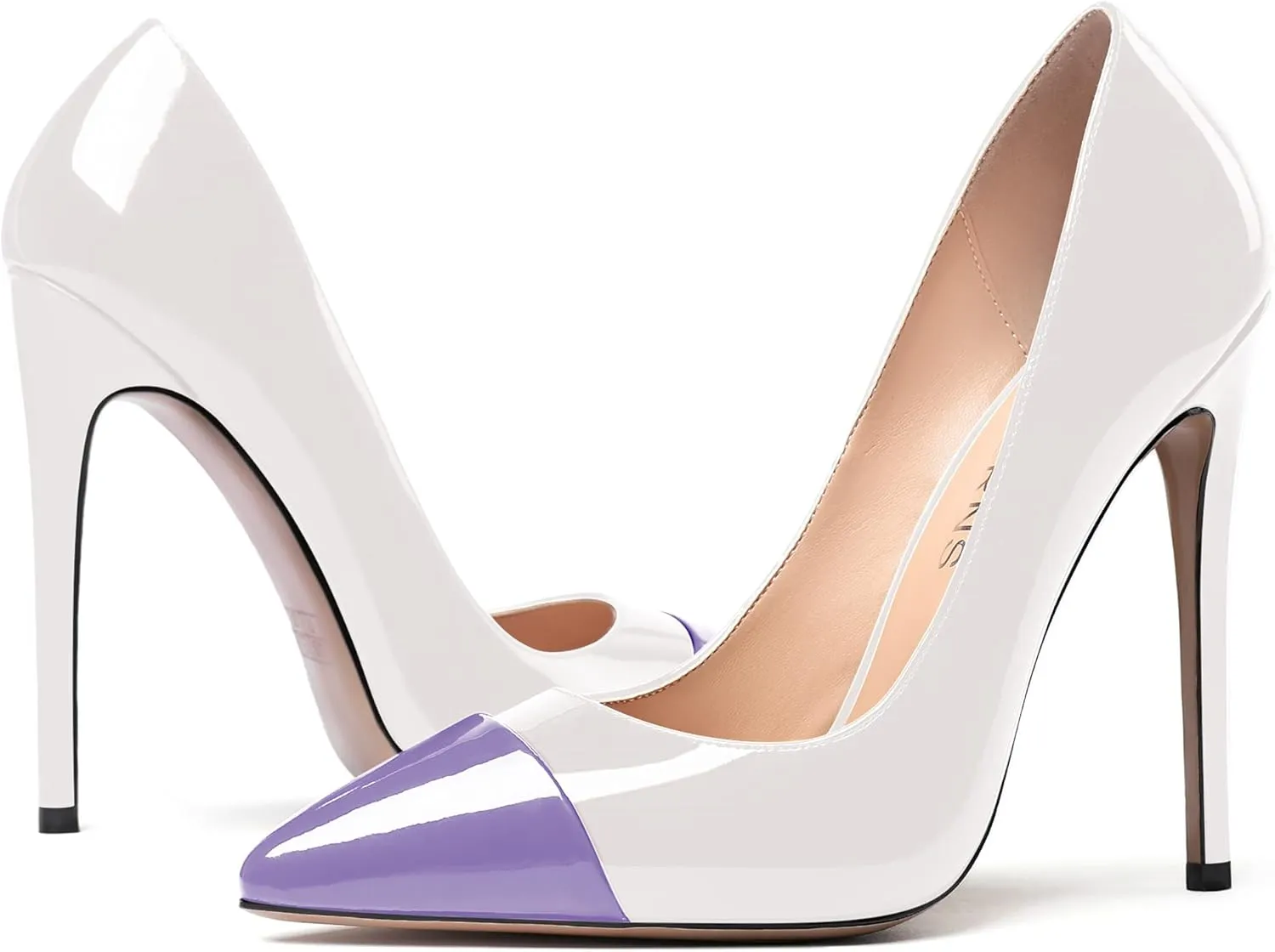 WAYDERNS Women's Patchwork Pointed Toe Solid Patent Slip On Stiletto High Heel Pumps Shoes 4.7 Inch