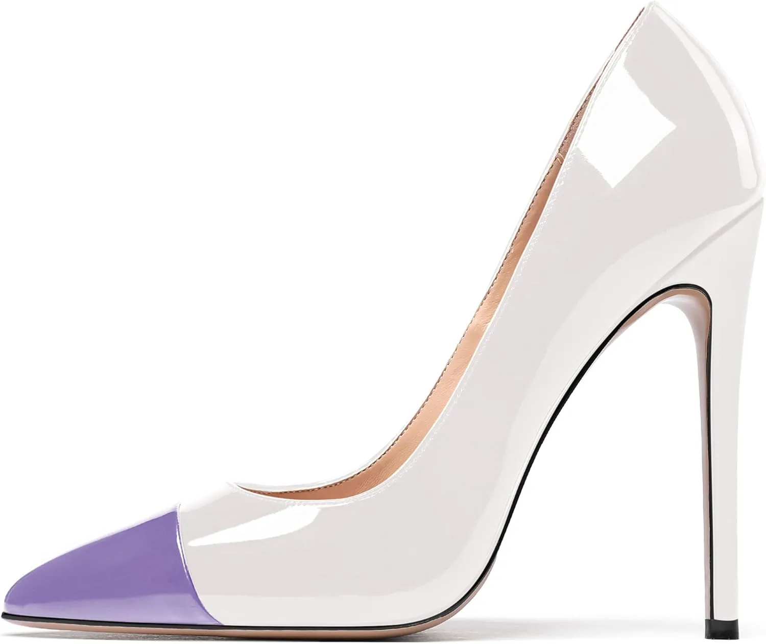 WAYDERNS Women's Patchwork Pointed Toe Solid Patent Slip On Stiletto High Heel Pumps Shoes 4.7 Inch