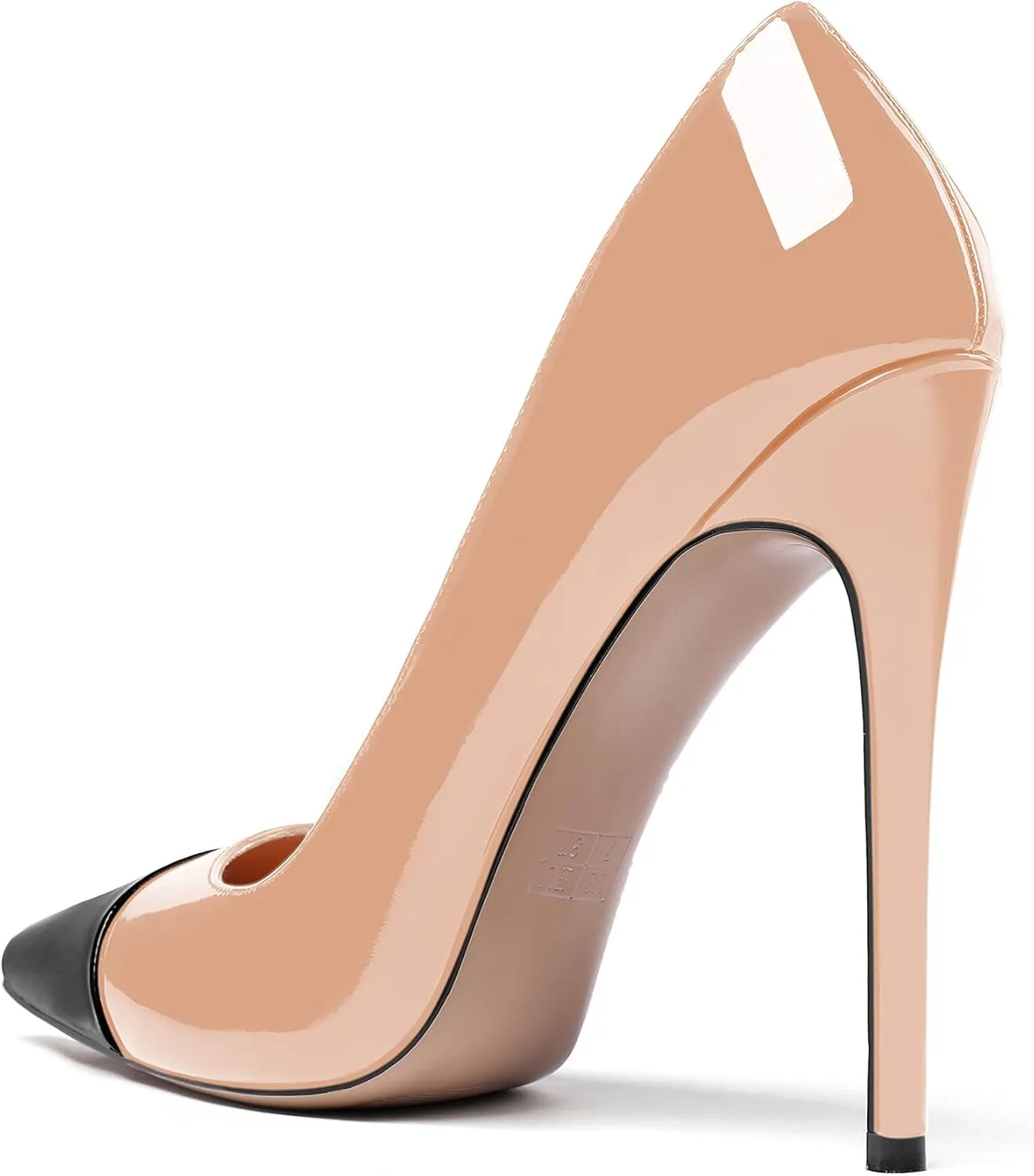 WAYDERNS Women's Patchwork Pointed Toe Solid Patent Slip On Stiletto High Heel Pumps Shoes 4.7 Inch