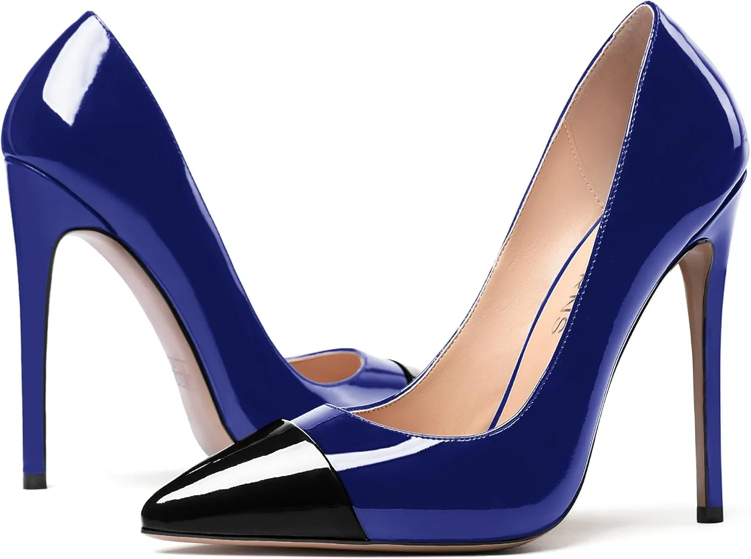 WAYDERNS Women's Patchwork Pointed Toe Solid Patent Slip On Stiletto High Heel Pumps Shoes 4.7 Inch