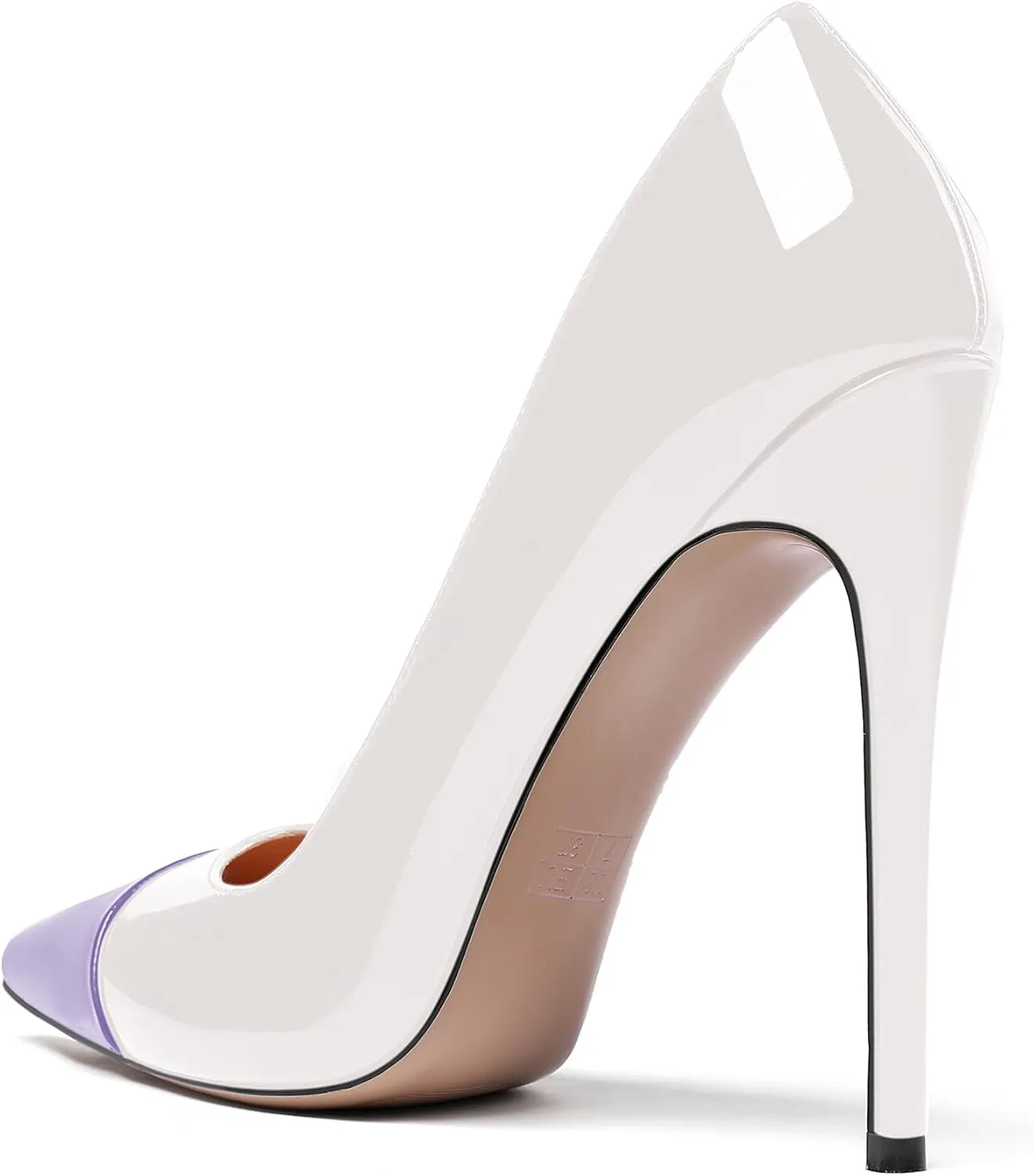 WAYDERNS Women's Patchwork Pointed Toe Solid Patent Slip On Stiletto High Heel Pumps Shoes 4.7 Inch