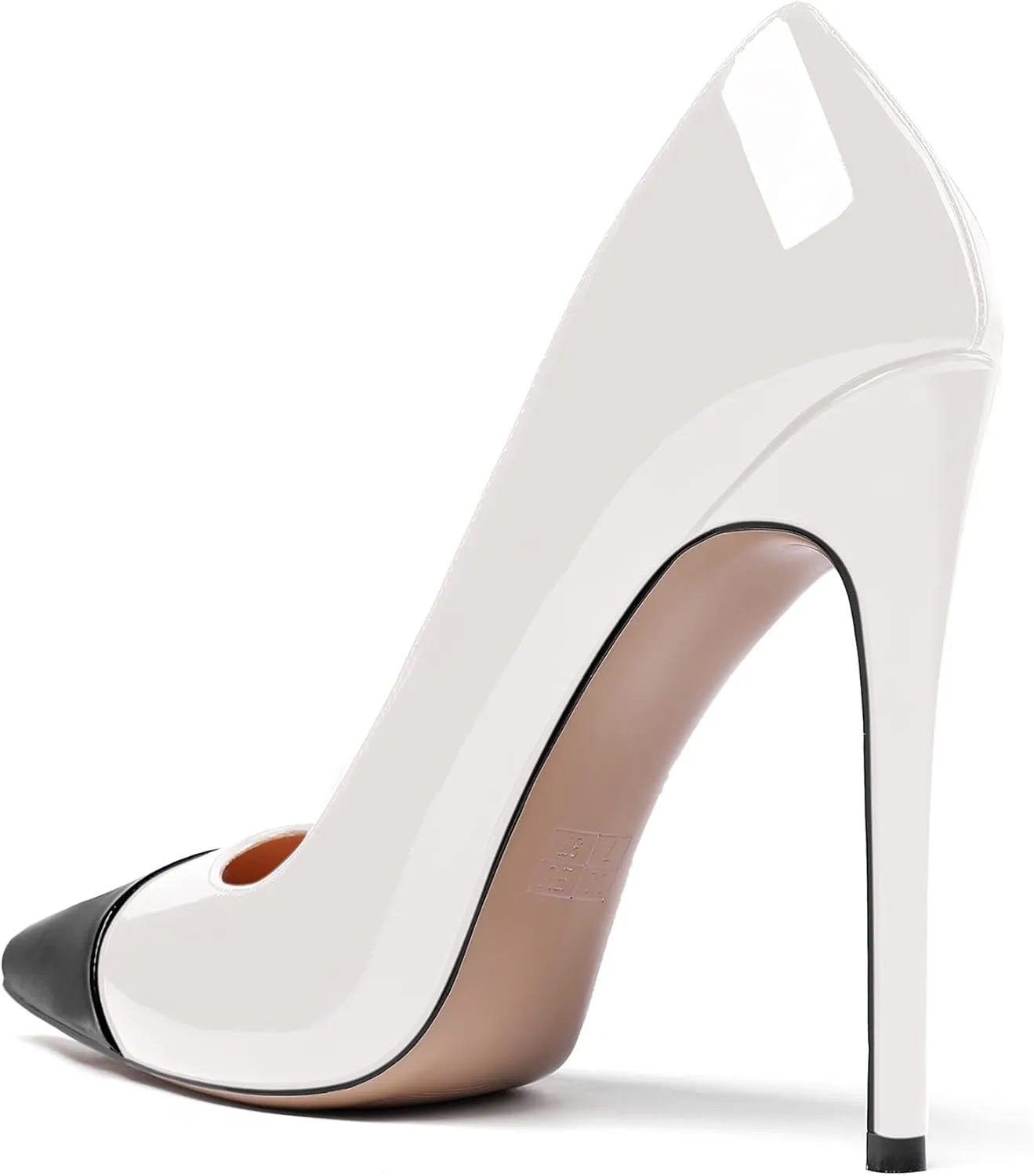 WAYDERNS Women's Patchwork Pointed Toe Solid Patent Slip On Stiletto High Heel Pumps Shoes 4.7 Inch