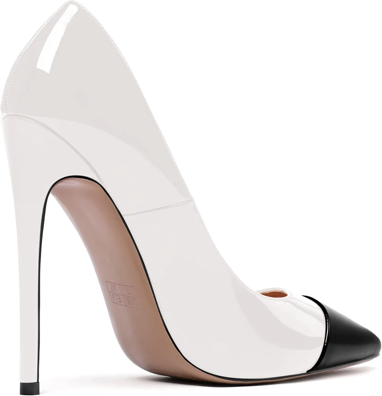 WAYDERNS Women's Patchwork Pointed Toe Solid Patent Slip On Stiletto High Heel Pumps Shoes 4.7 Inch