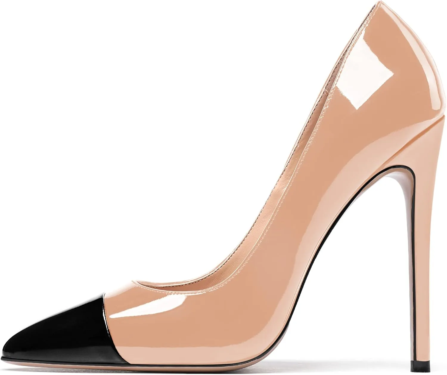 WAYDERNS Women's Patchwork Pointed Toe Solid Patent Slip On Stiletto High Heel Pumps Shoes 4.7 Inch