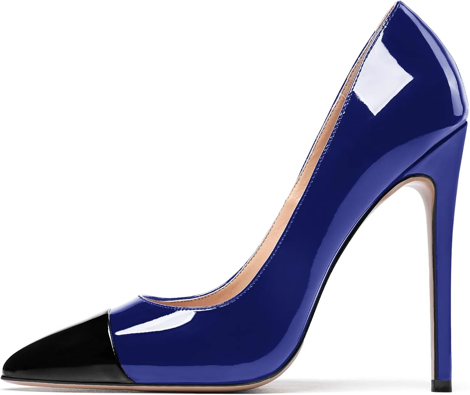 WAYDERNS Women's Patchwork Pointed Toe Solid Patent Slip On Stiletto High Heel Pumps Shoes 4.7 Inch