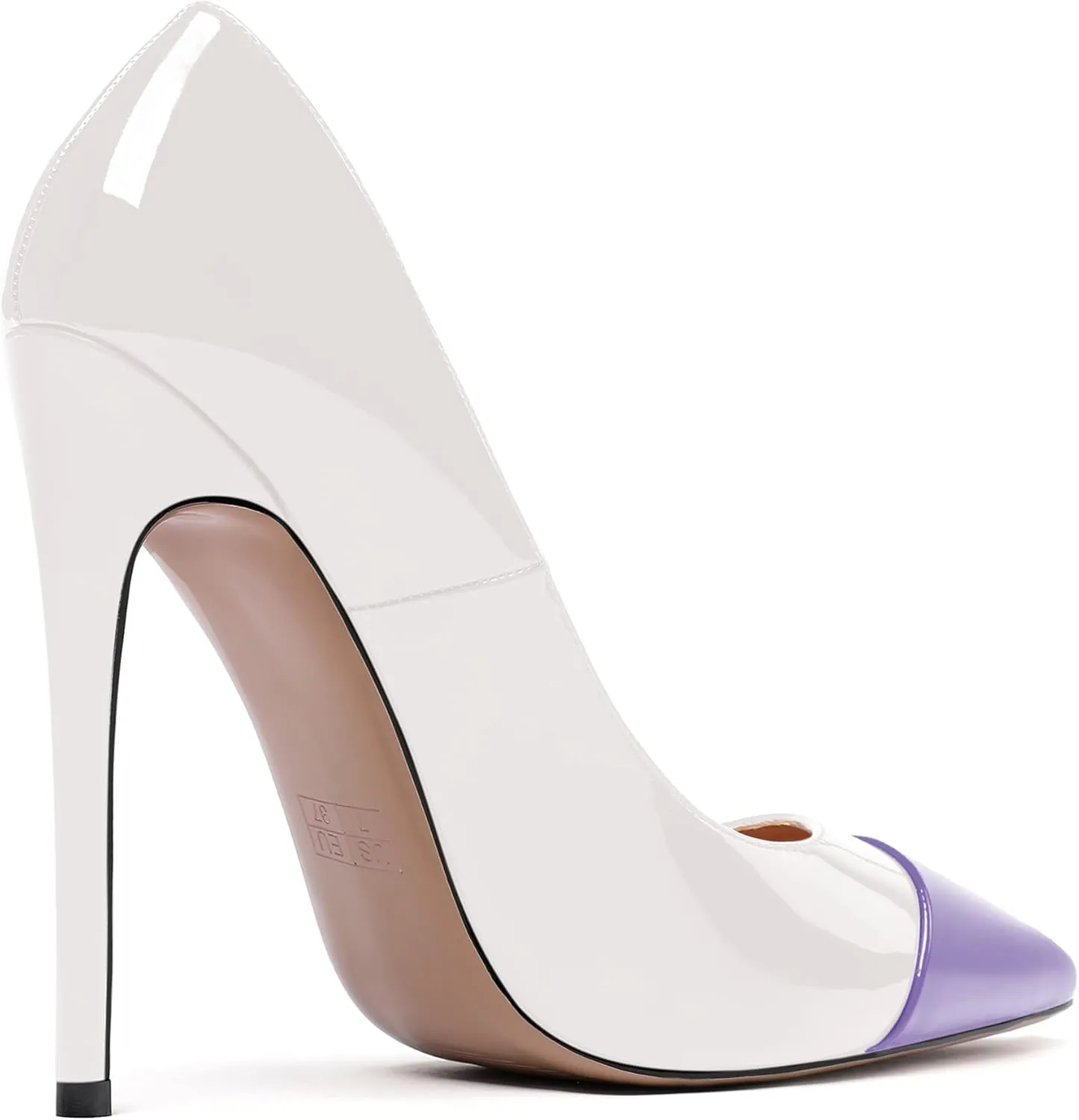 WAYDERNS Women's Patchwork Pointed Toe Solid Patent Slip On Stiletto High Heel Pumps Shoes 4.7 Inch