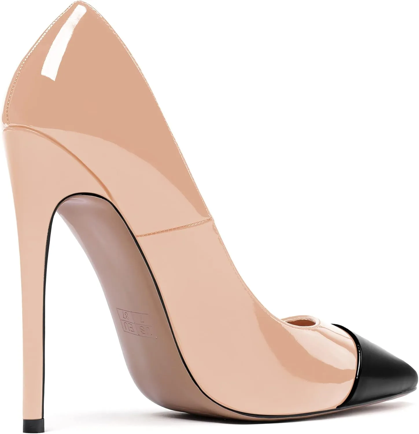 WAYDERNS Women's Patchwork Pointed Toe Solid Patent Slip On Stiletto High Heel Pumps Shoes 4.7 Inch