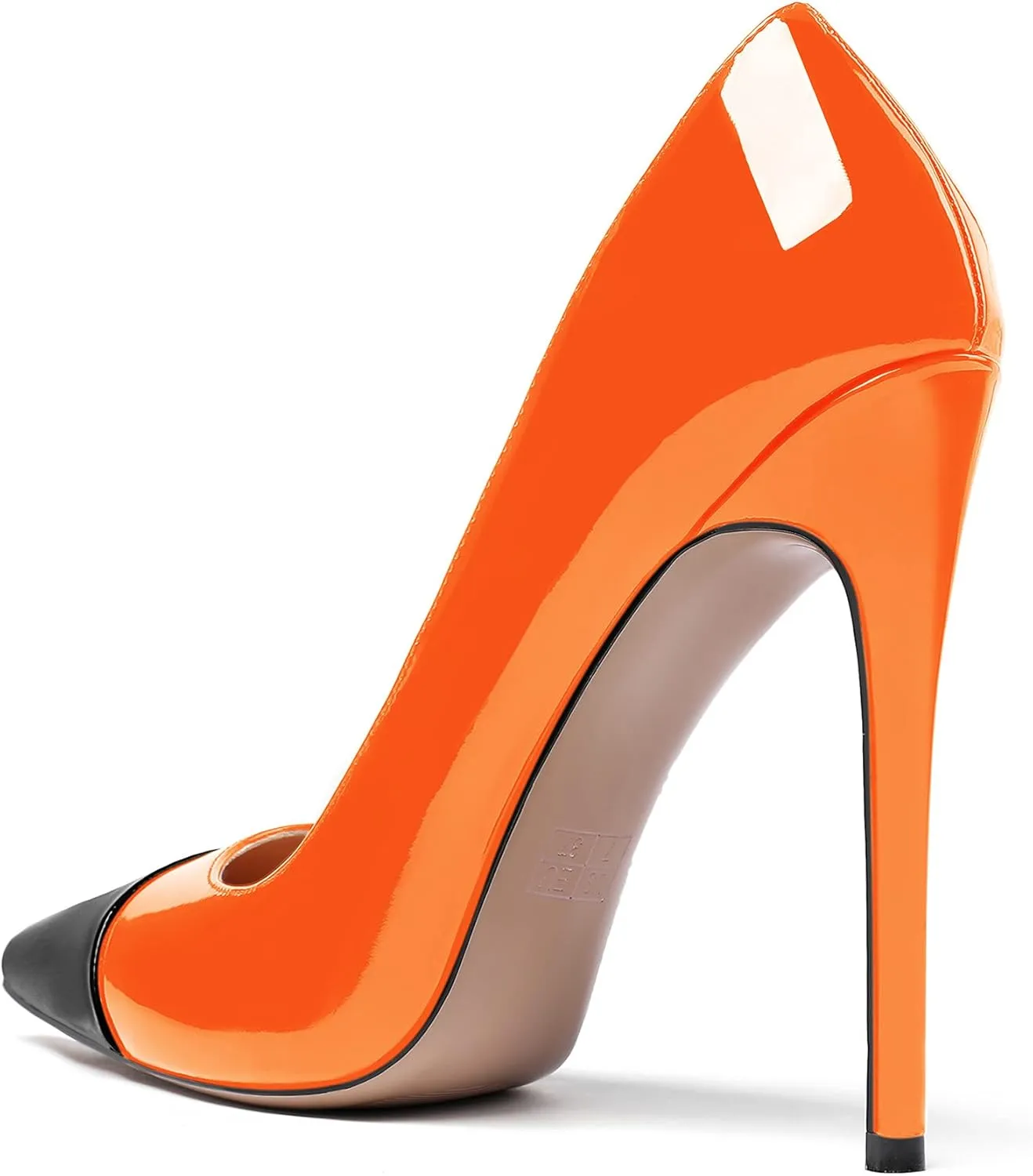 WAYDERNS Women's Patchwork Pointed Toe Solid Patent Slip On Stiletto High Heel Pumps Shoes 4.7 Inch