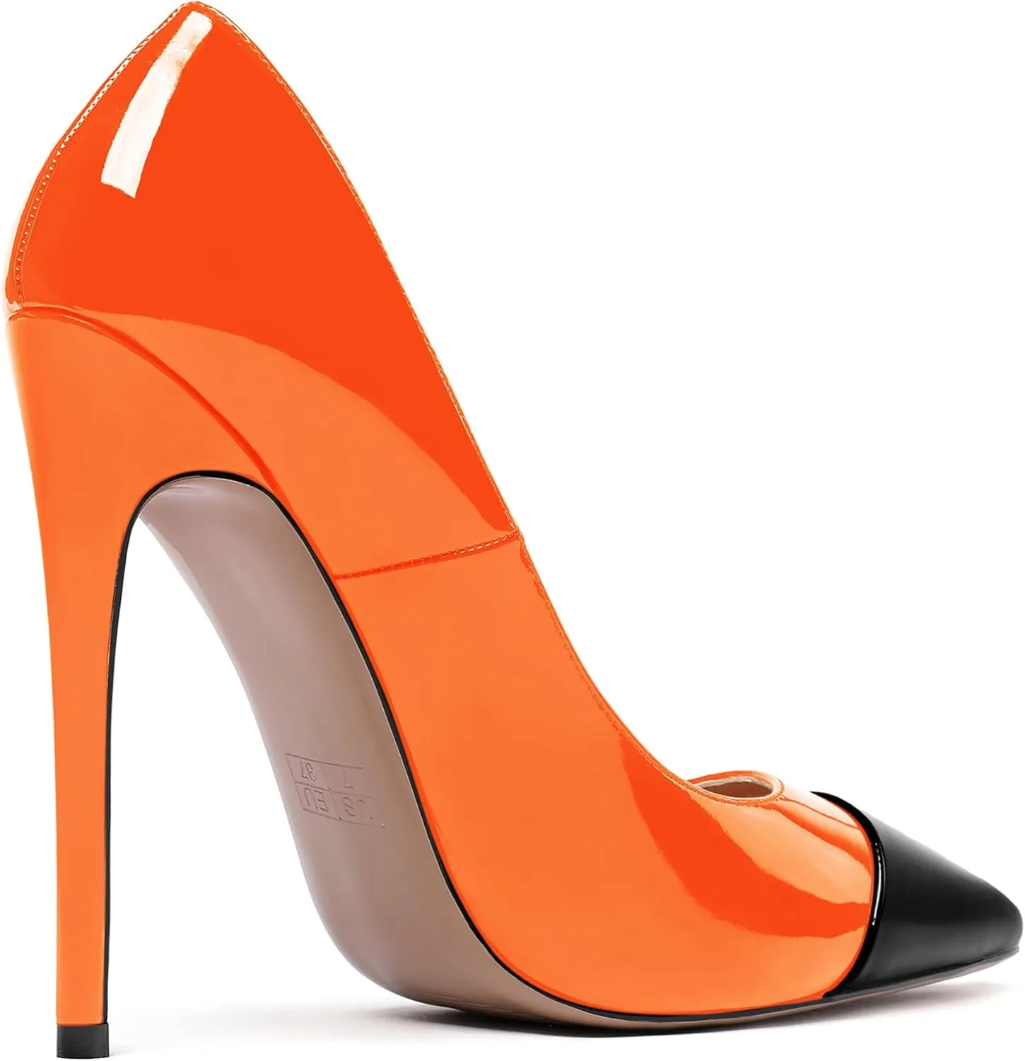 WAYDERNS Women's Patchwork Pointed Toe Solid Patent Slip On Stiletto High Heel Pumps Shoes 4.7 Inch