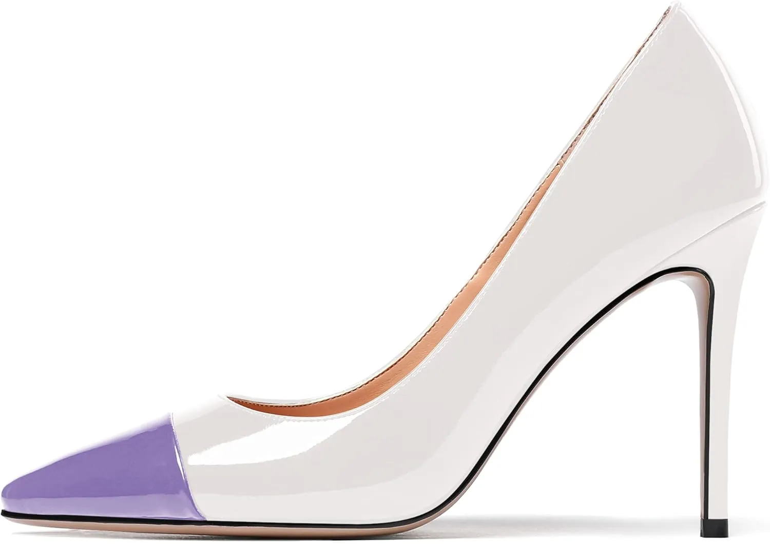 WAYDERNS Women's Pointed Toe Slip On Patent Leather Patchwork Stiletto High Heel Pumps Wedding Dress Shoes 4 Inch