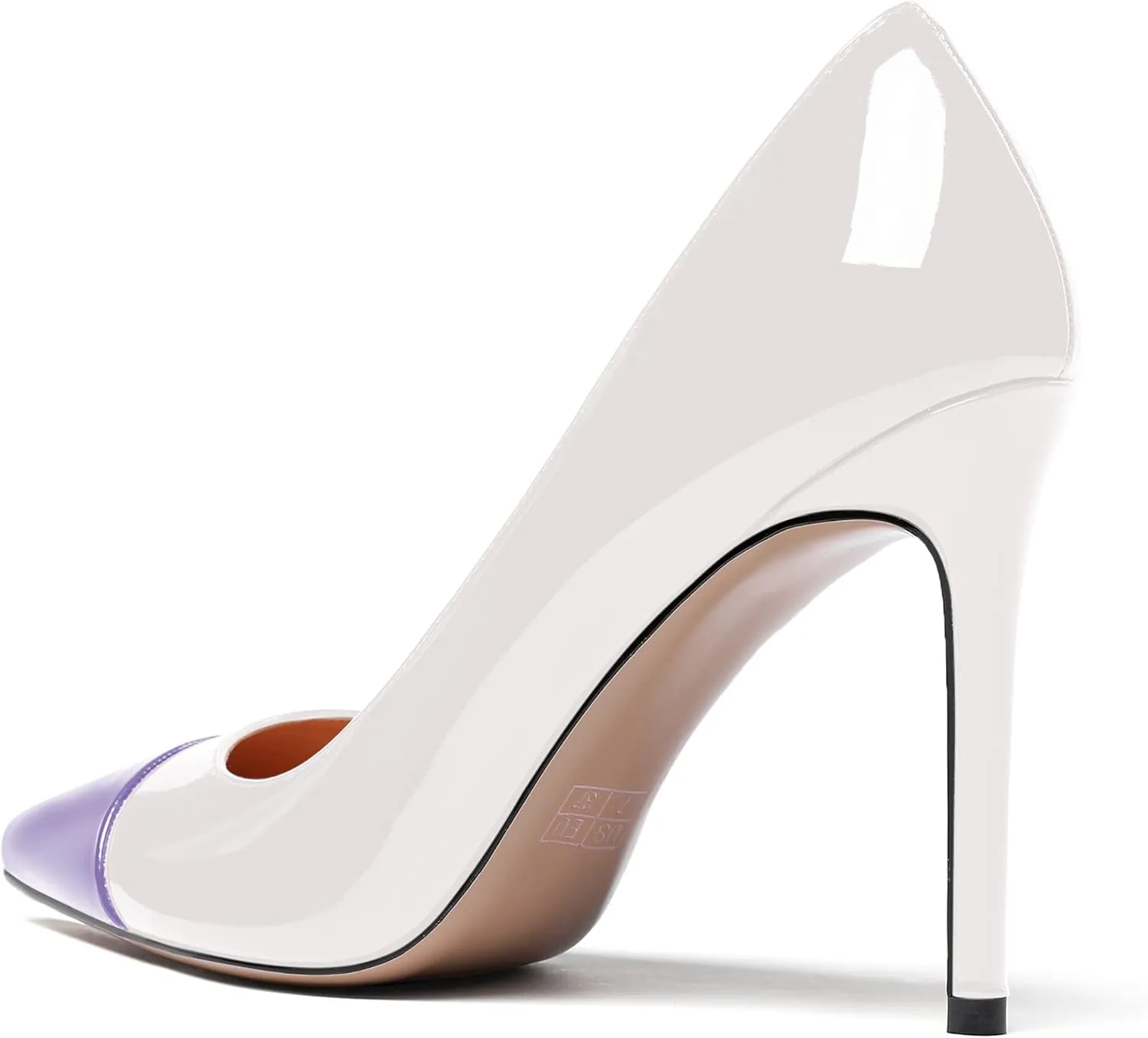WAYDERNS Women's Pointed Toe Slip On Patent Leather Patchwork Stiletto High Heel Pumps Wedding Dress Shoes 4 Inch