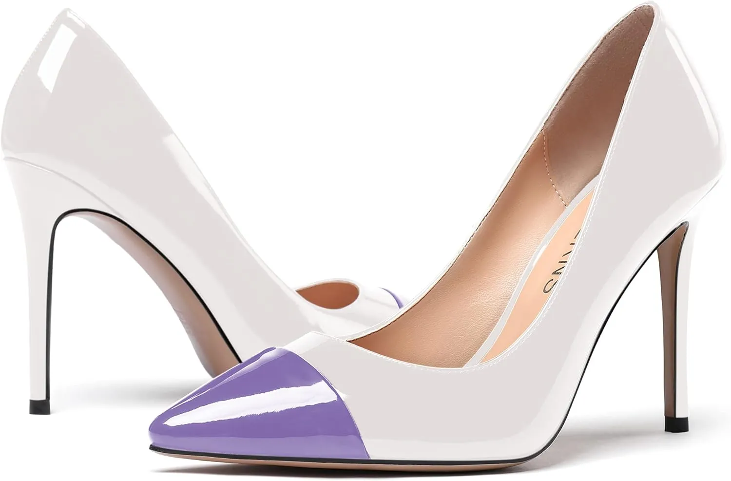 WAYDERNS Women's Pointed Toe Slip On Patent Leather Patchwork Stiletto High Heel Pumps Wedding Dress Shoes 4 Inch