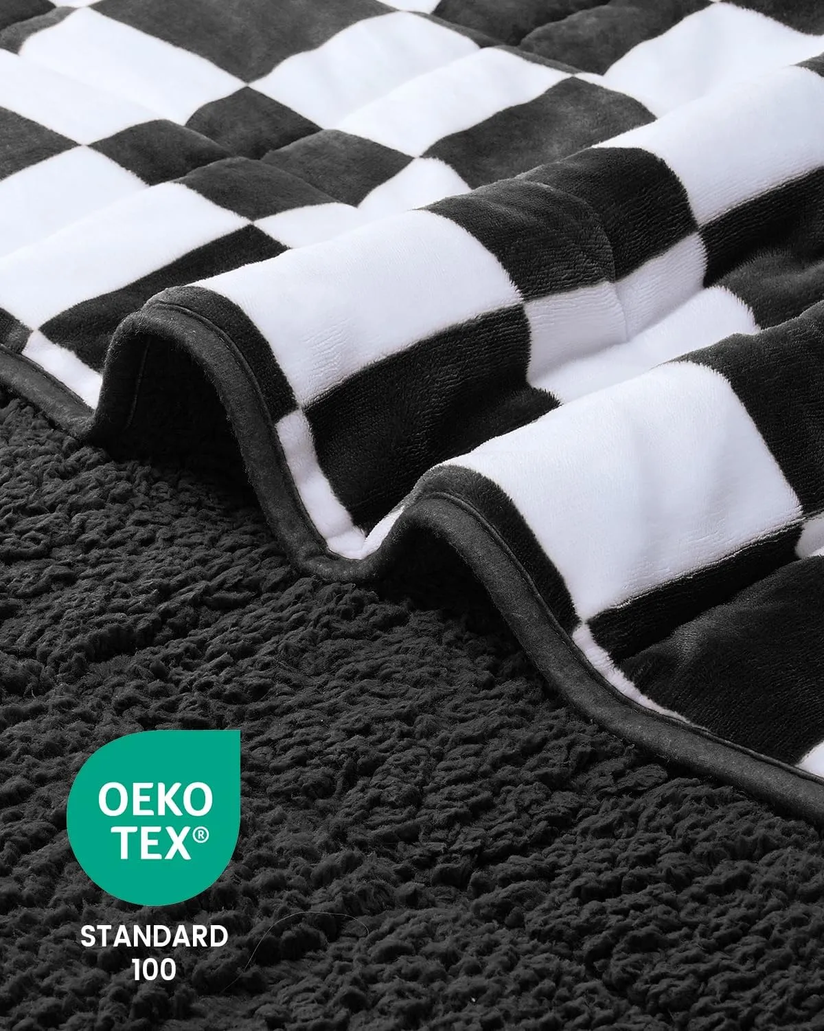 Weighted Blanket for Adults, 15lbs Sherpa Flannel Weighted Blanket Full Size, Soft Fluffy Fleece Checkerboard Weighted Blankets for Calming and Relax, Plaid Black, 48" x 72"