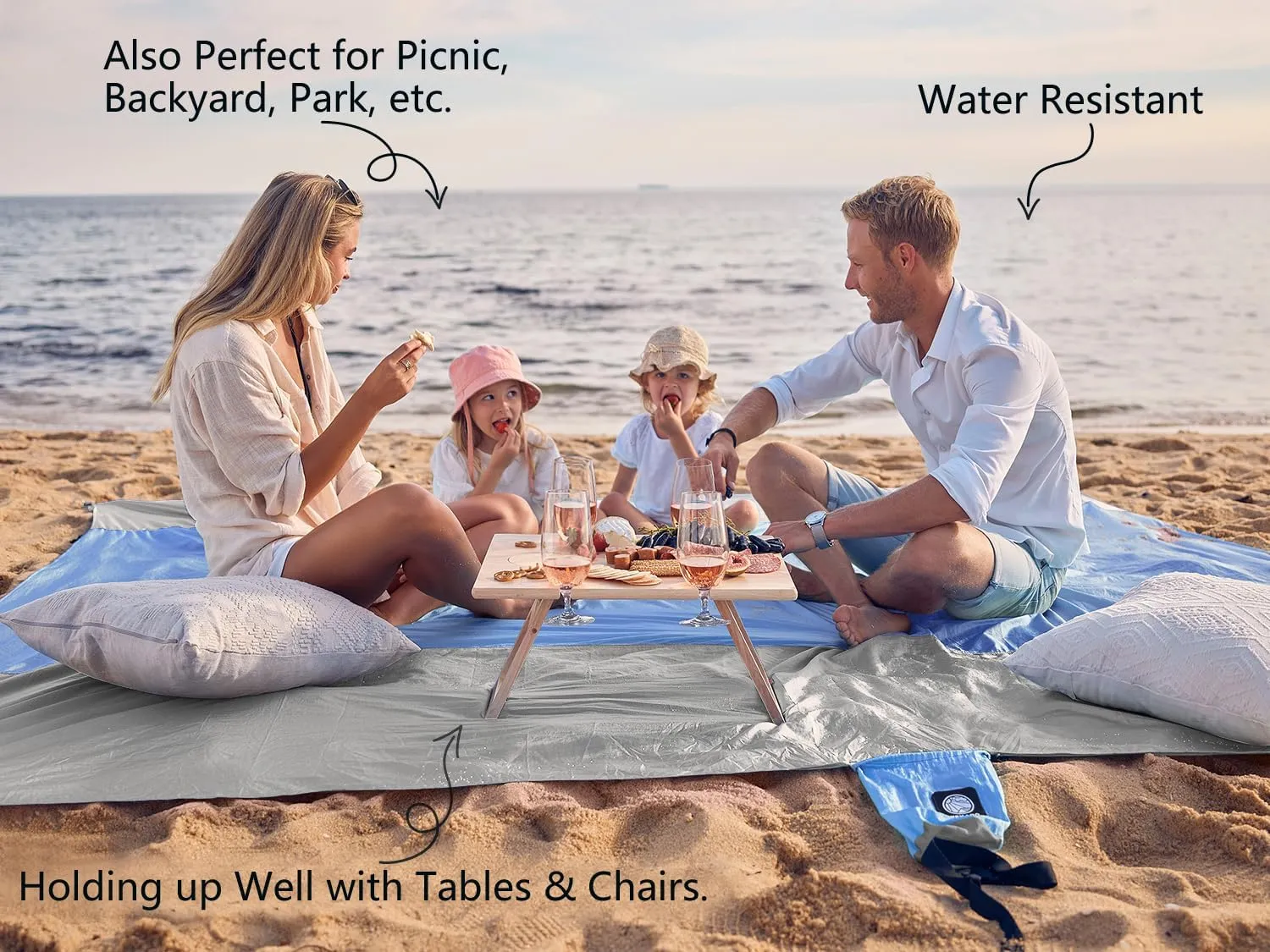 WEKAPO Beach Blanket Sandproof Waterproof, Extra Large Beach Mat, Oversized & Compact Sand Free Mat Quick Drying, Lightweight & Durable with 6 Stakes & 4 Corner Pockets