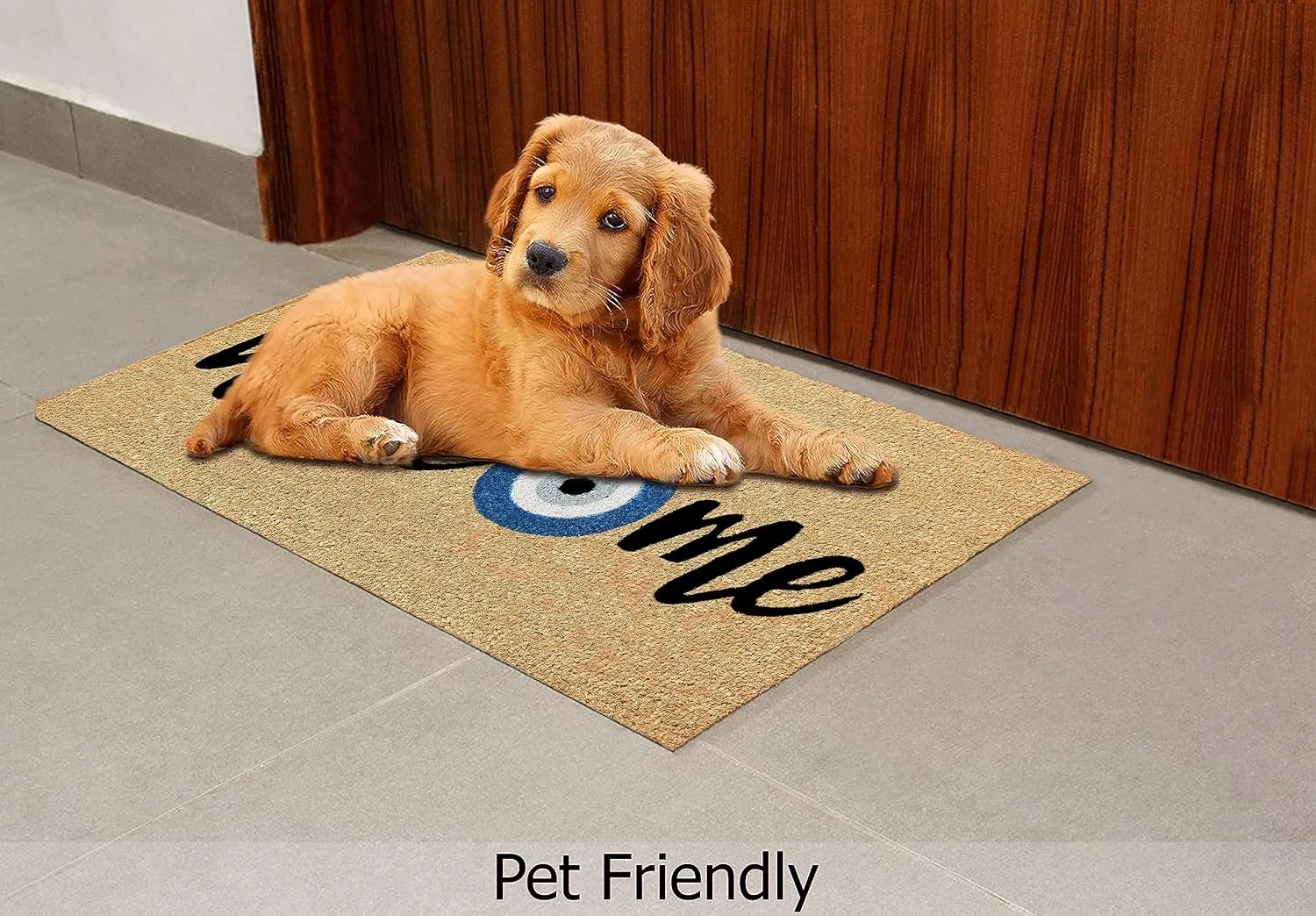 Welcome Doormat - Non Slip Dirt Trapping Evil Eye Coco Coir Door Mat - Low Profile Front Doormat - Indoor Outdoor Durable Easy Clean High Traffic Area Patio Entryway Door Mat - 17x30 inches
