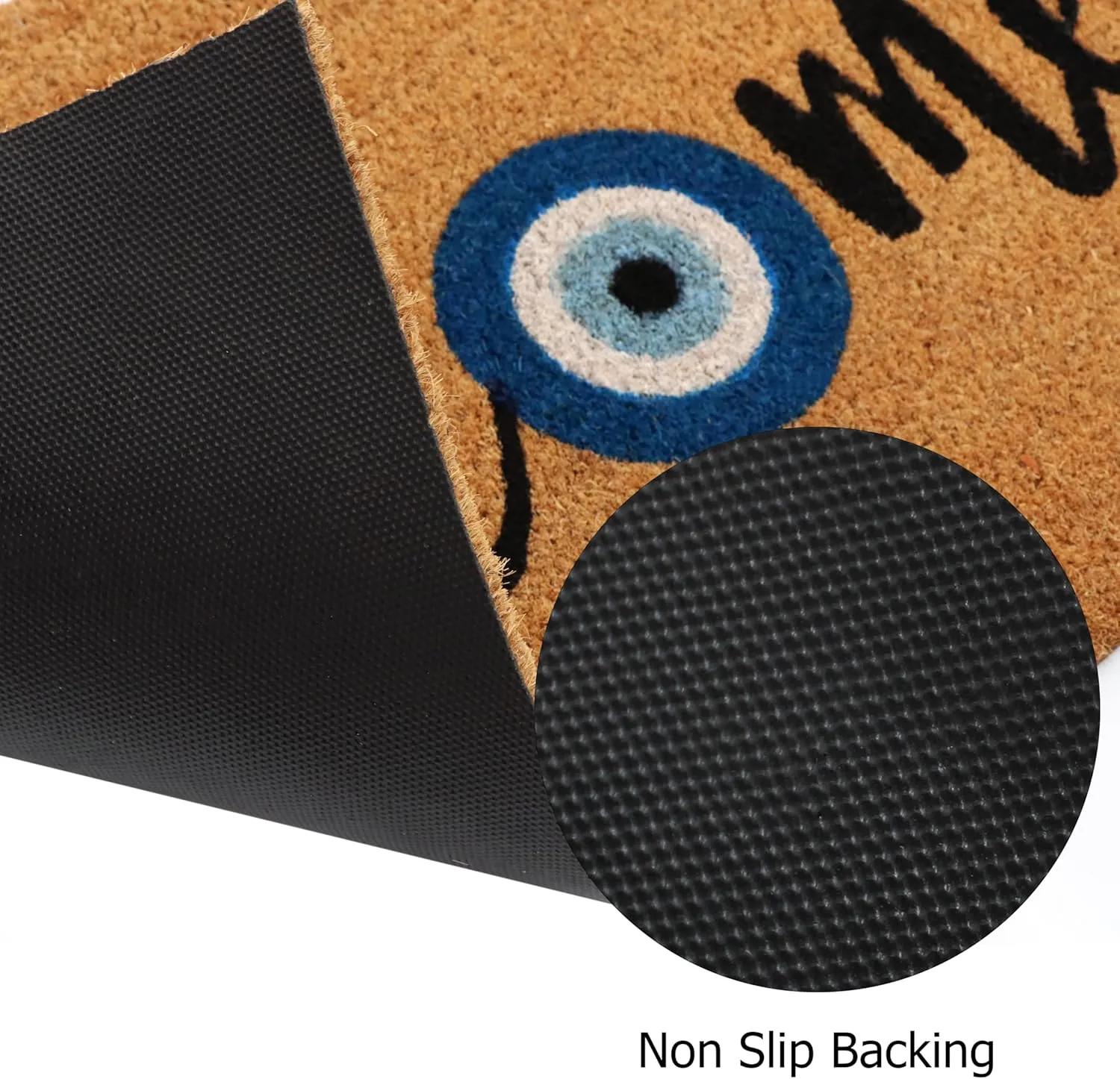 Welcome Doormat - Non Slip Dirt Trapping Evil Eye Coco Coir Door Mat - Low Profile Front Doormat - Indoor Outdoor Durable Easy Clean High Traffic Area Patio Entryway Door Mat - 17x30 inches