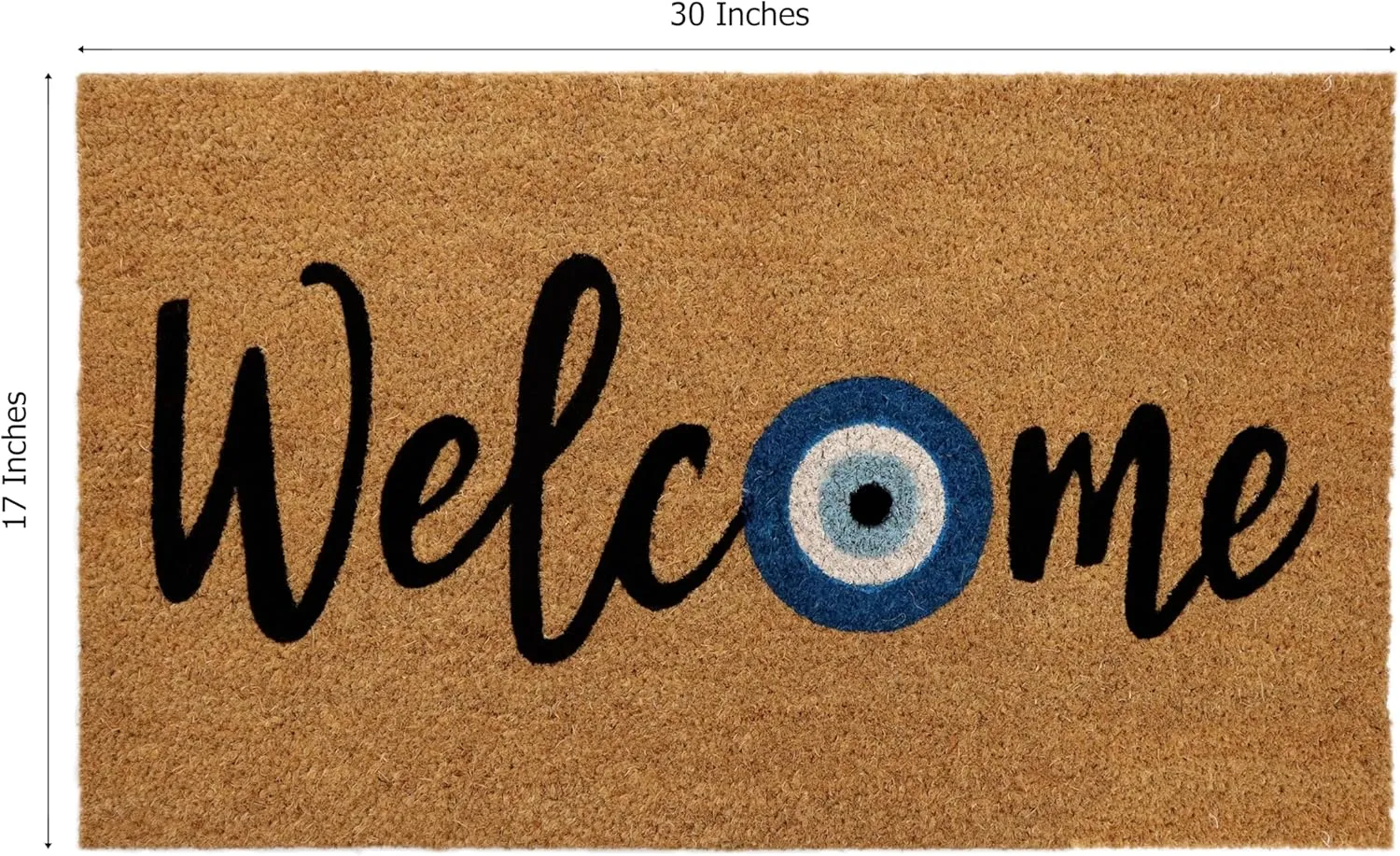 Welcome Doormat - Non Slip Dirt Trapping Evil Eye Coco Coir Door Mat - Low Profile Front Doormat - Indoor Outdoor Durable Easy Clean High Traffic Area Patio Entryway Door Mat - 17x30 inches