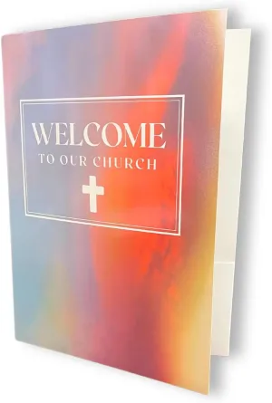 Welcome to Our Church Folders | 25 pk 9x12” Full Size | 2 Pocket Christian Visitor Gathering Folders, New Member Welcome Folder Matches Welcome Prayer Card Tracts