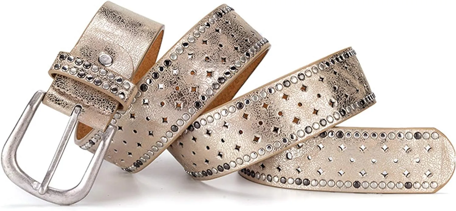 Wemi TIPINOICE Womens Retro Rivet Jean Belt Western Cowgirl Punk Rock Studded Bling Belts, Length 43 inch