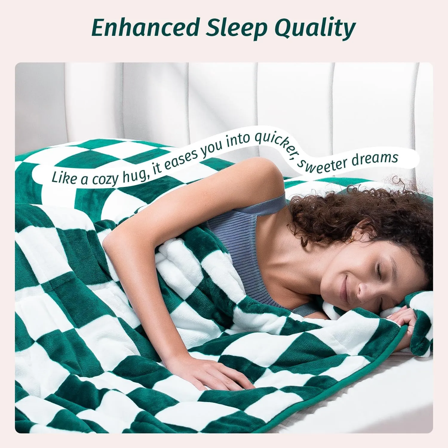 Wemore Flannel Fleece Weighted Blanket for Adult Twin Size 15 lbs, Dual Sided Luxurious Checkerboard Grid Heavy Blankets, Ultra Soft Throw Blanket, Plaid Green, 48 x 72 inches