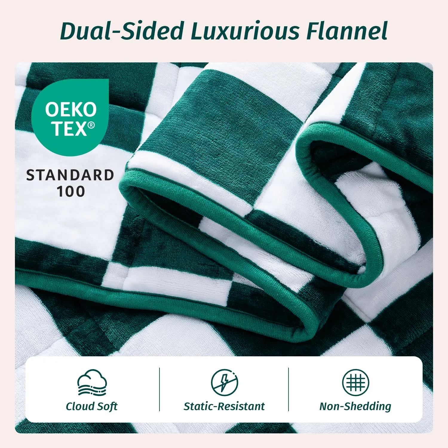 Wemore Flannel Fleece Weighted Blanket for Adult Twin Size 15 lbs, Dual Sided Luxurious Checkerboard Grid Heavy Blankets, Ultra Soft Throw Blanket, Plaid Green, 48 x 72 inches