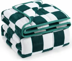 Wemore Flannel Fleece Weighted Blanket for Adult Twin Size 15 lbs, Dual Sided Luxurious Checkerboard Grid Heavy Blankets, Ultra Soft Throw Blanket, Plaid Green, 48 x 72 inches