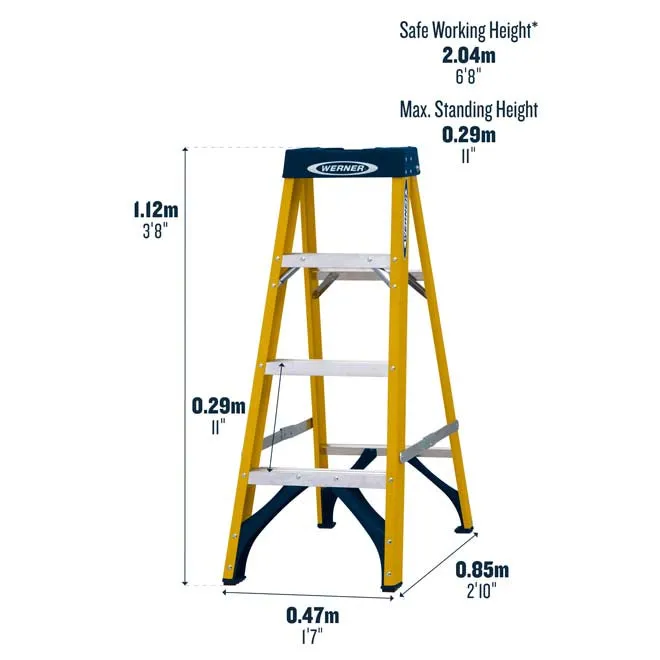 Werner Fibreglass Swingback Stepladder Trade 4 Tread
